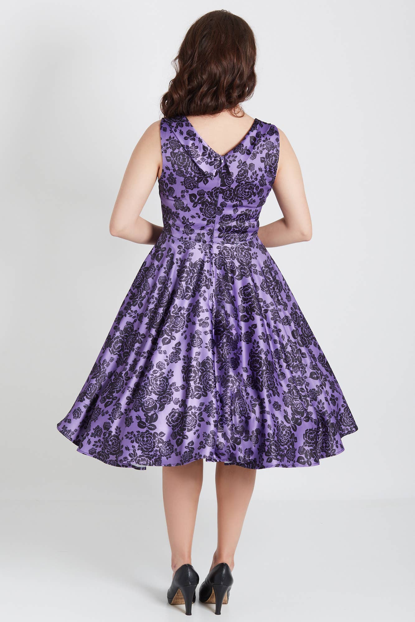 Grace Vintage Style Jive Dress In Purple Floral