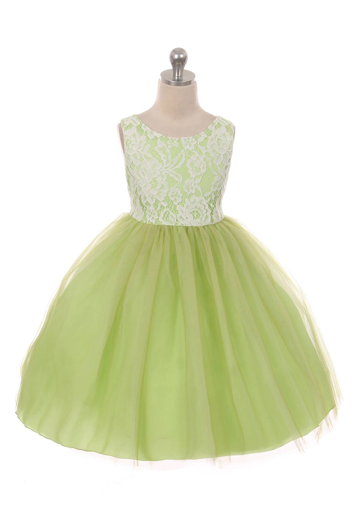 Lace Illusion Girls Dress With/Without 3 Mesh Flowers: No / Aqua / 4