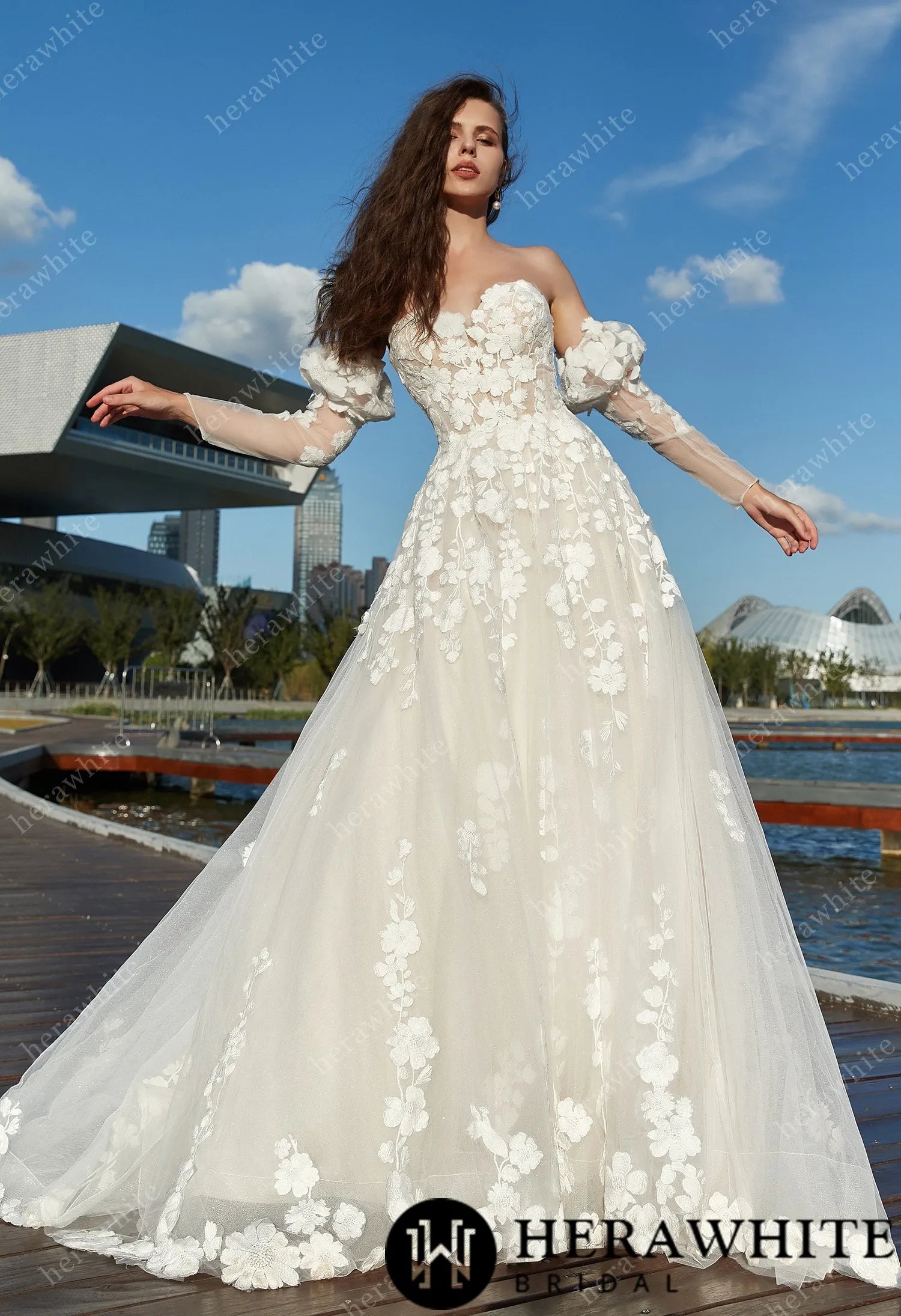 Strapless A-Line Floral Wedding Dress with Detachable sleeves – Forever & Always Strapless A-Line Floral Wedding Dress with Detachable sleeves – Forever & Always