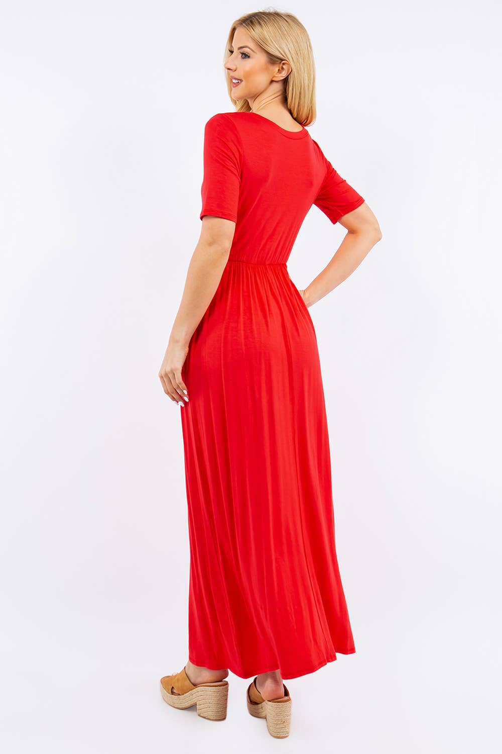 MODEST SHORT SLEEVE MAXI DRESS WITH POCKETS -CD23411T