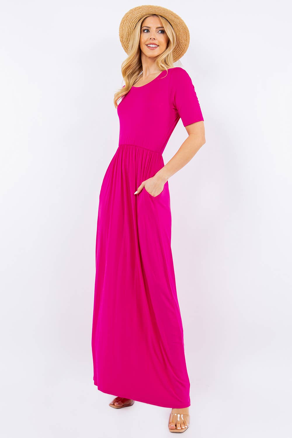 MODEST SHORT SLEEVE MAXI DRESS WITH POCKETS -CD23411T
