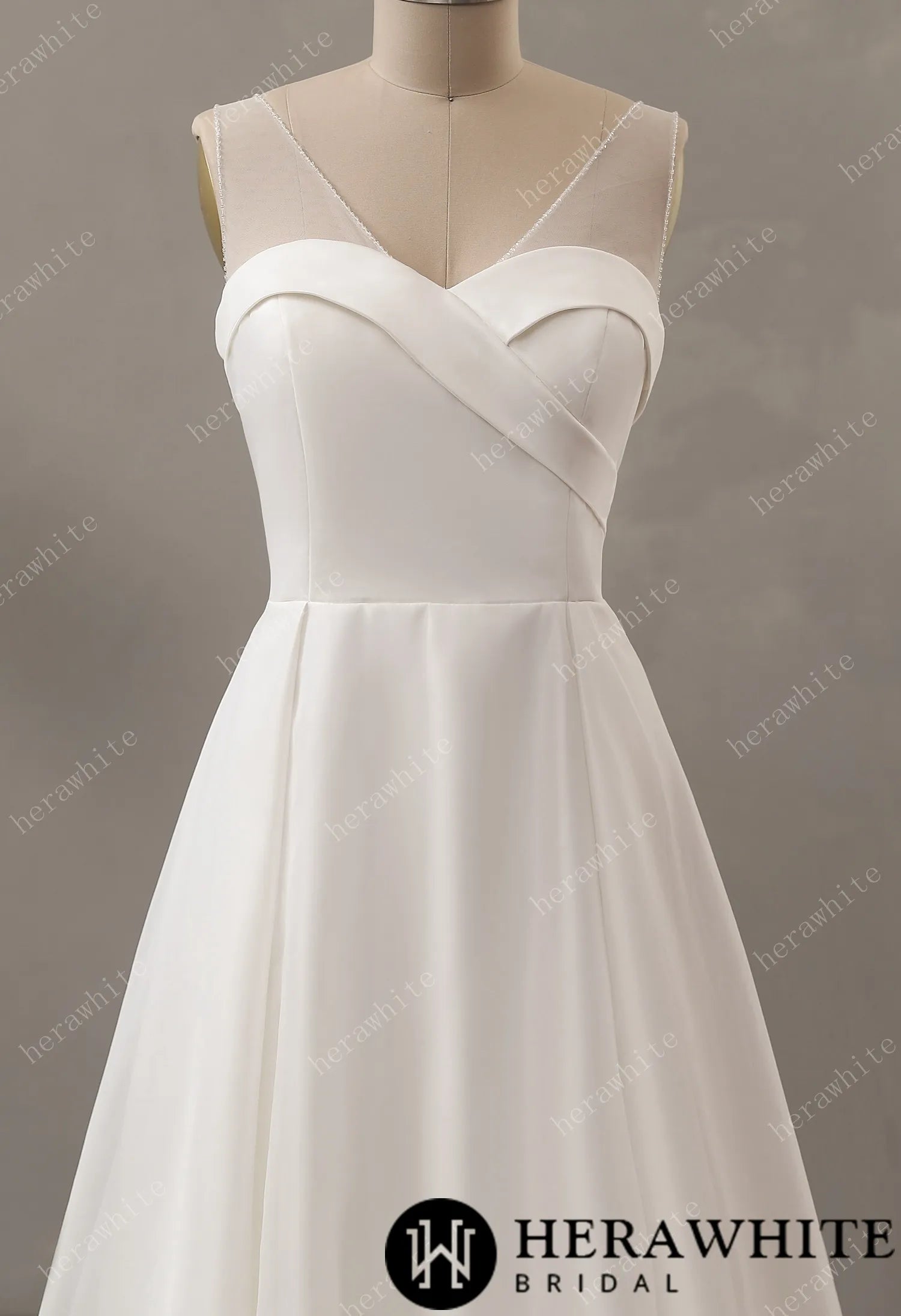 Elegant A-Line with Organza Skirt and V-neck