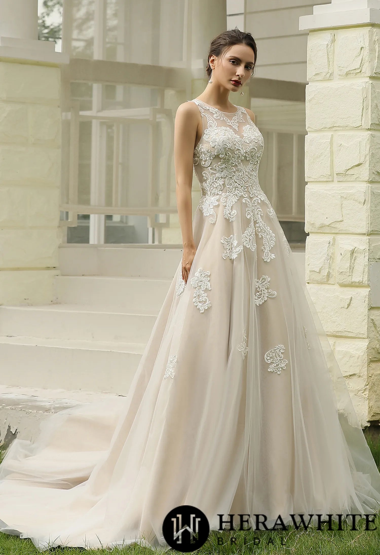 Illusion Halter Neckline Ball Gown Wedding Dress