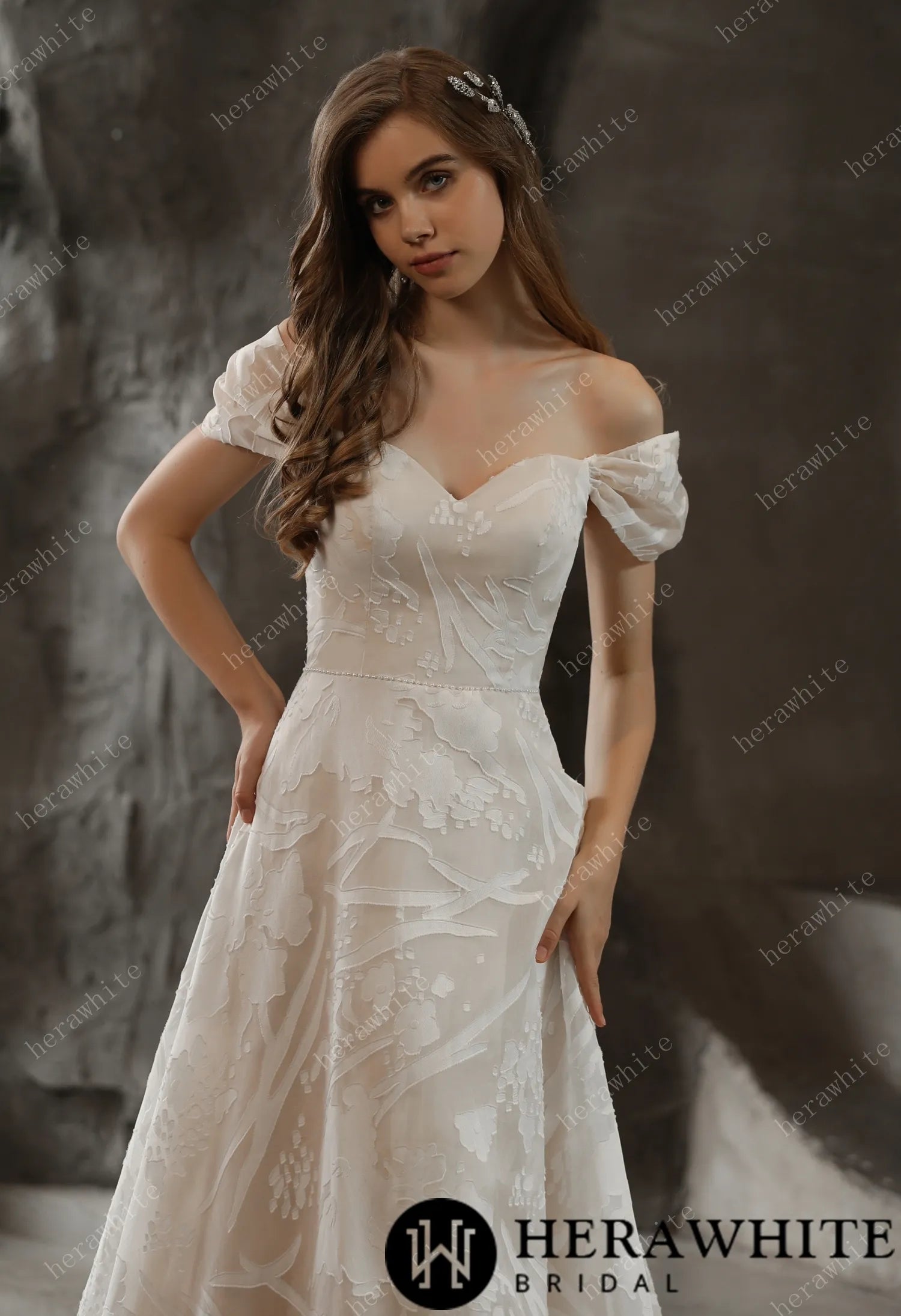 Allover Lace A-Line Wedding Dress with Off the shoulder Straps
