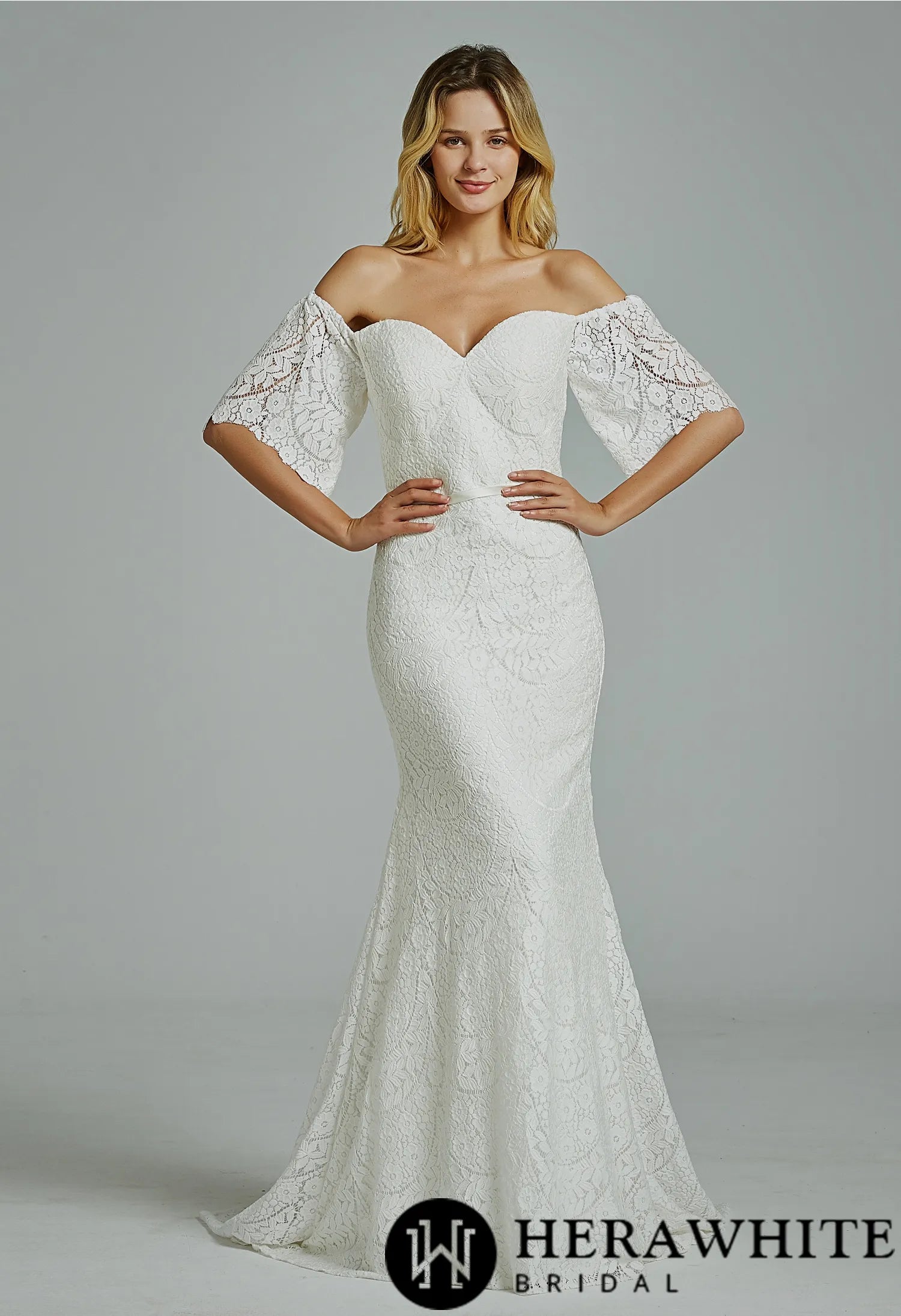 Floral Lace Off-the-shoulder Sheath Wedding Dress
