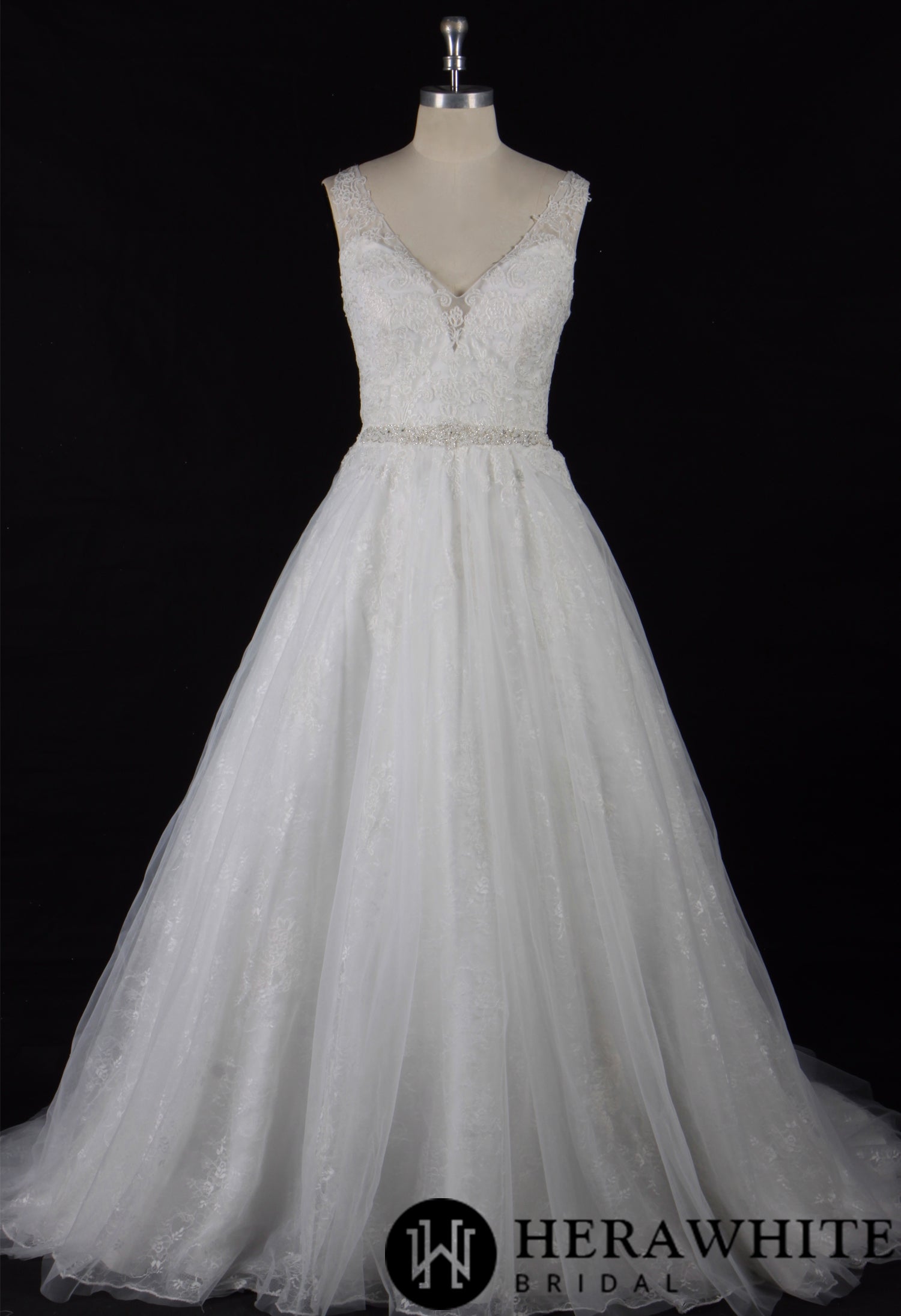 Illusion V Neckline Lace Bridal Gown With Beading Belt