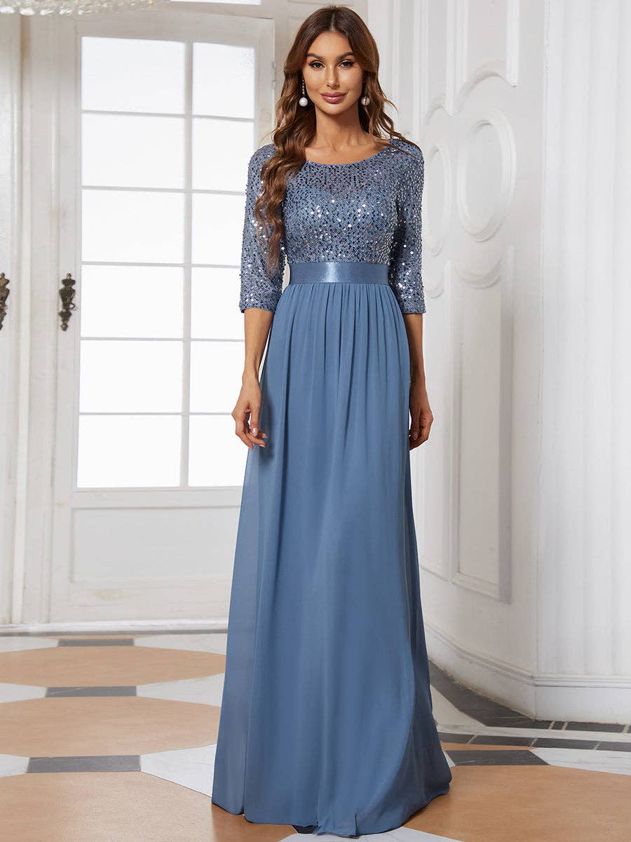 Elegant Round Neckline Sequins Patchwork Dress: 20 / Red