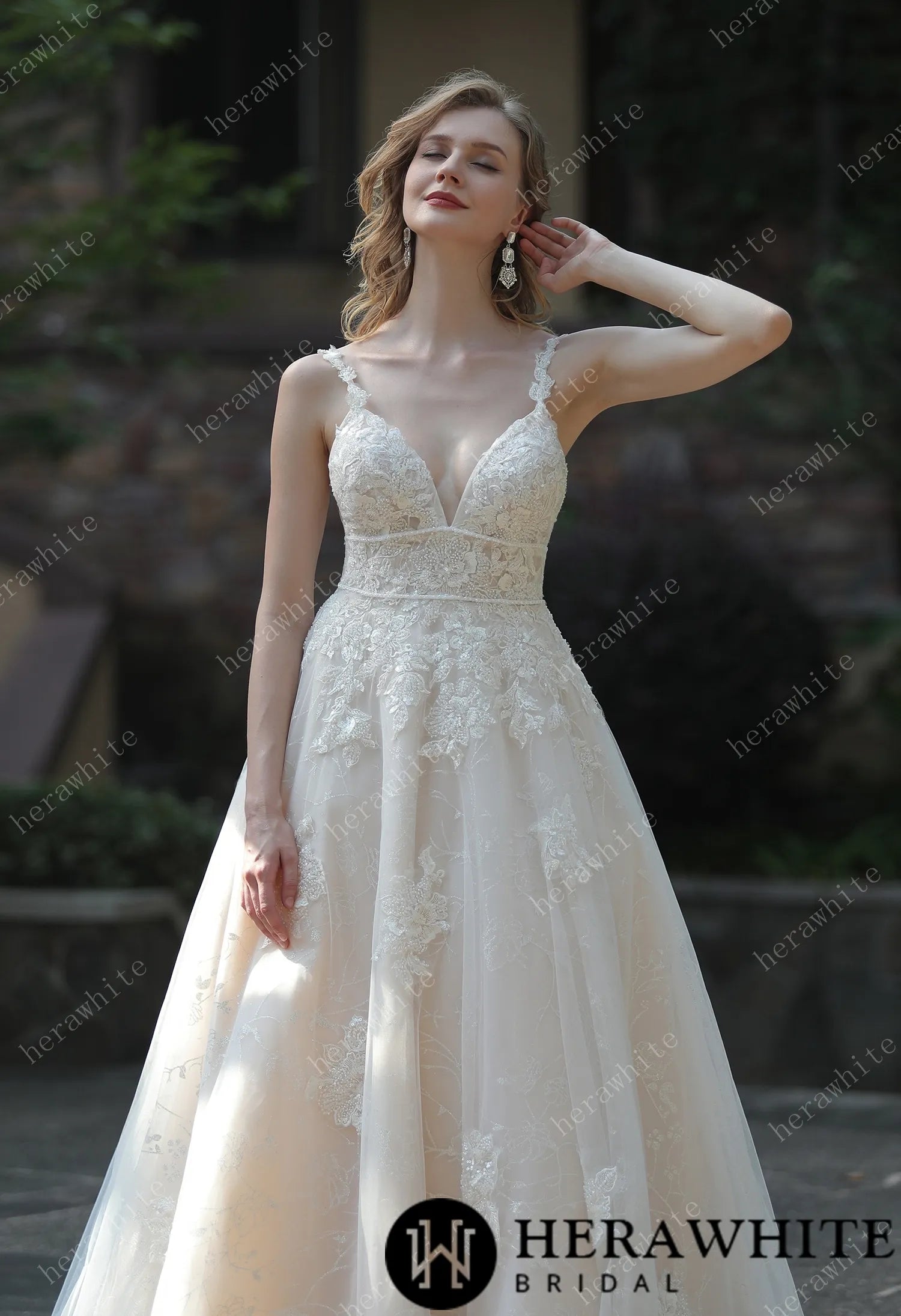 Plunging Sweetheart Beaded Wedding Dress With Double Band
