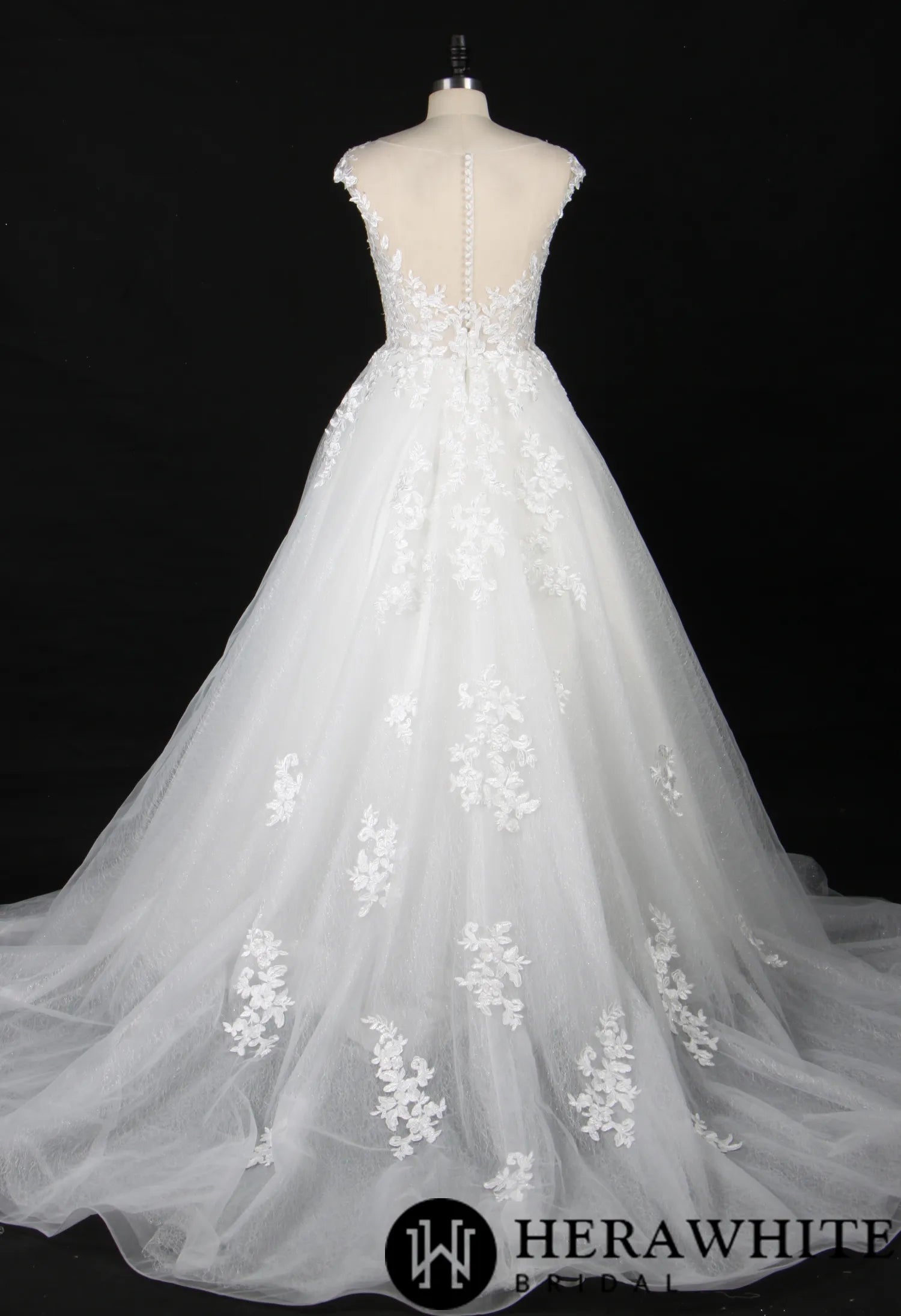 Illusion Cap Sleeve A-Line Wedding Dress