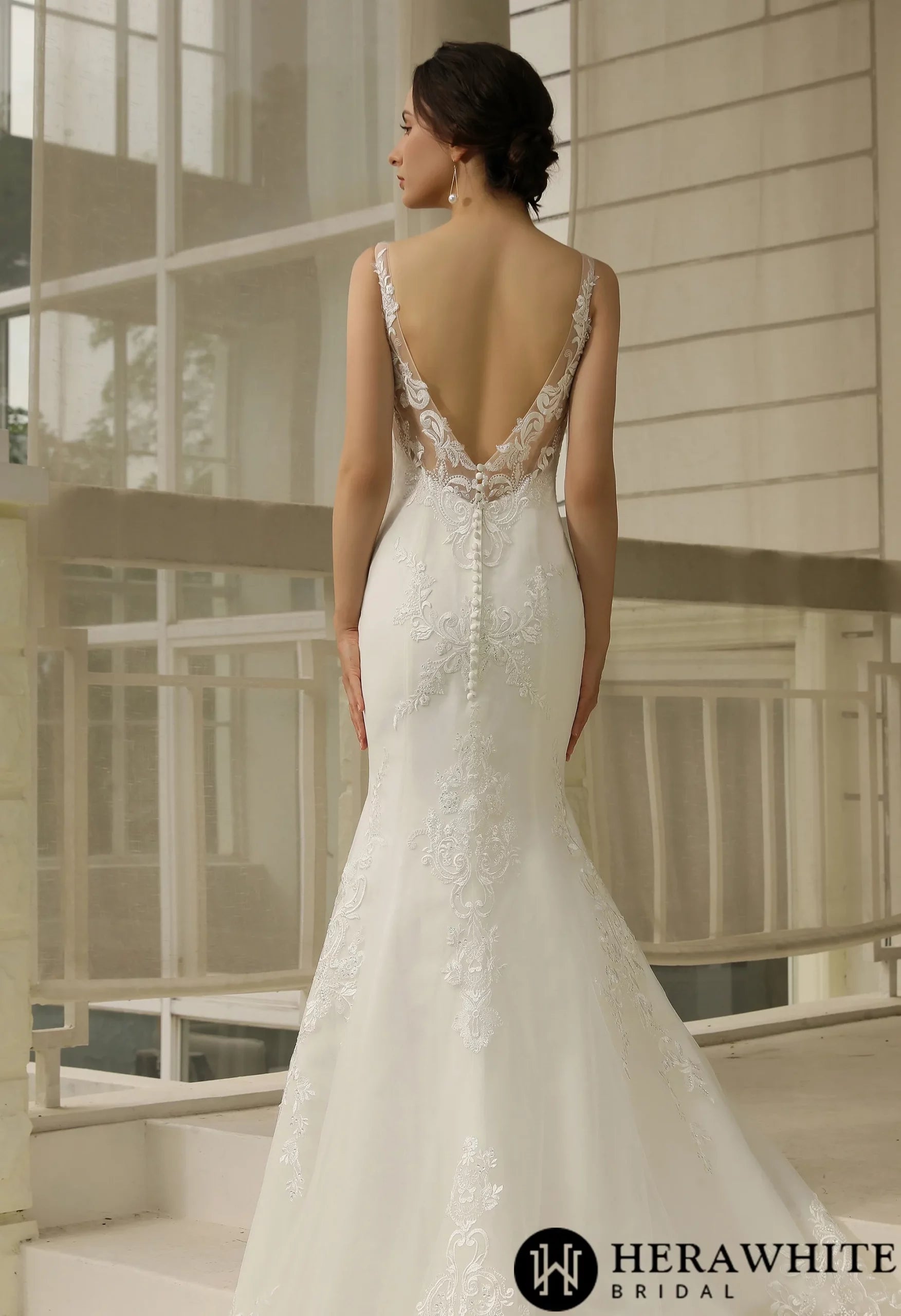 Double Train Fitted Sheath Wedding Gown