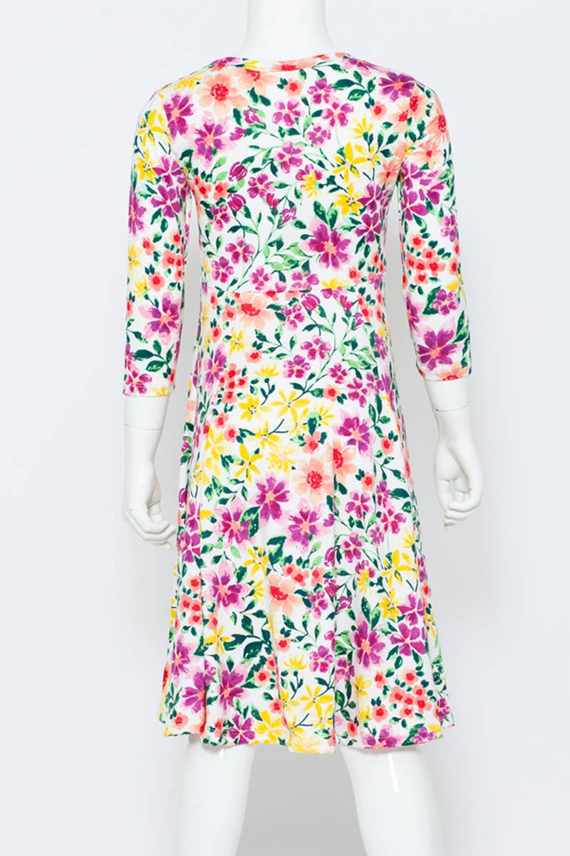 Girl's Princess Seam A-Line Dress with Full Skirt: MUSTARD FLORAL / S (5/6Y)