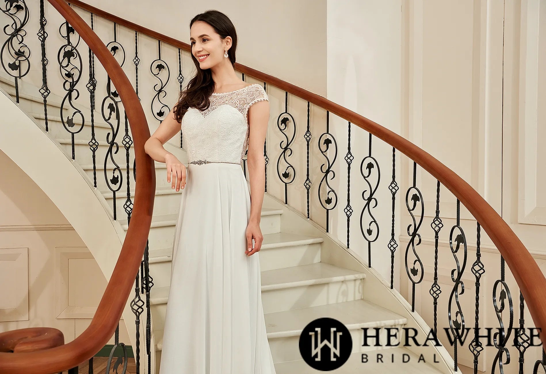 Cap Sleeve Chiffon A-Line Wedding Dress With Detachable Train