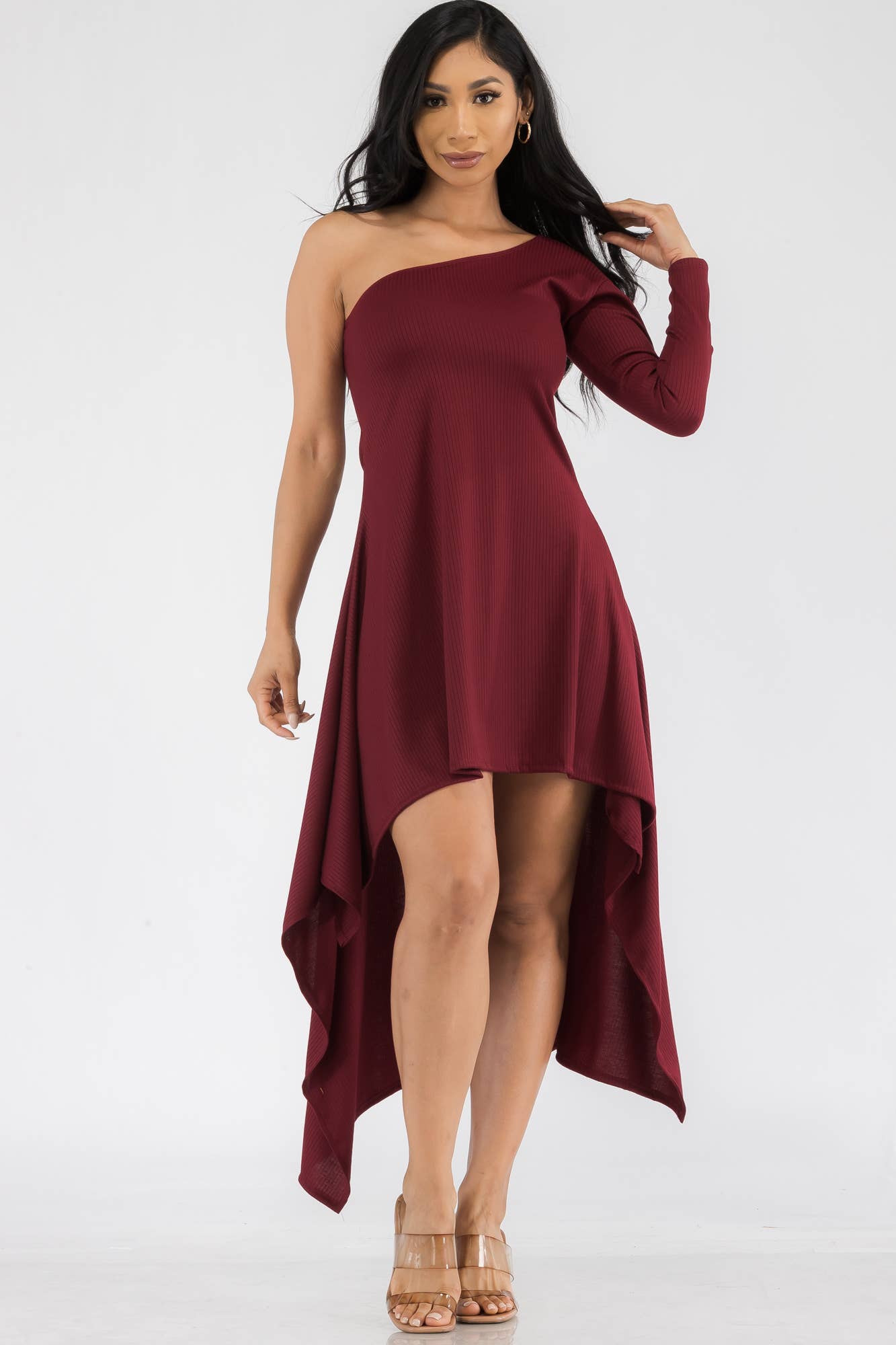 HH597R-SOL - One Shoulder High Low Maxi Dress