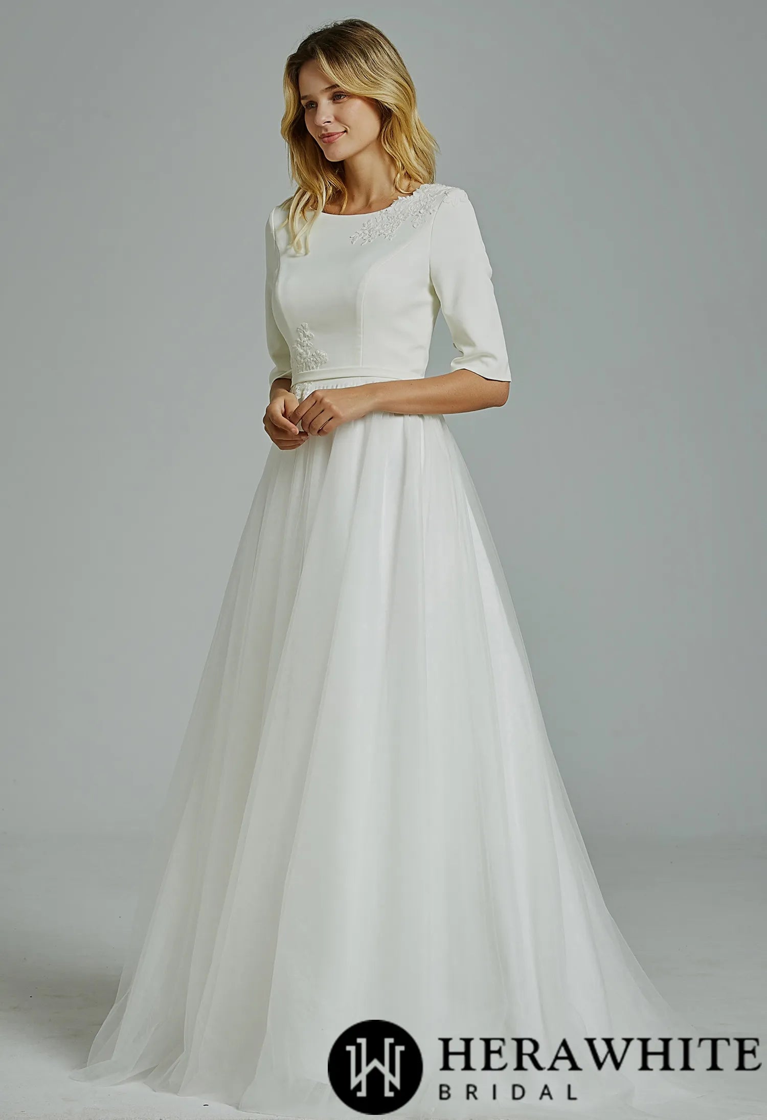 Simple Boho Half Sleeves A-Line Wedding Dress