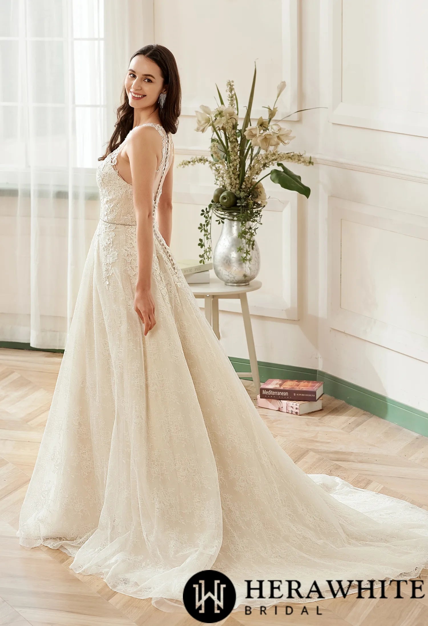 Illusion Halter Neckline Lace Tulle Bridal Gown