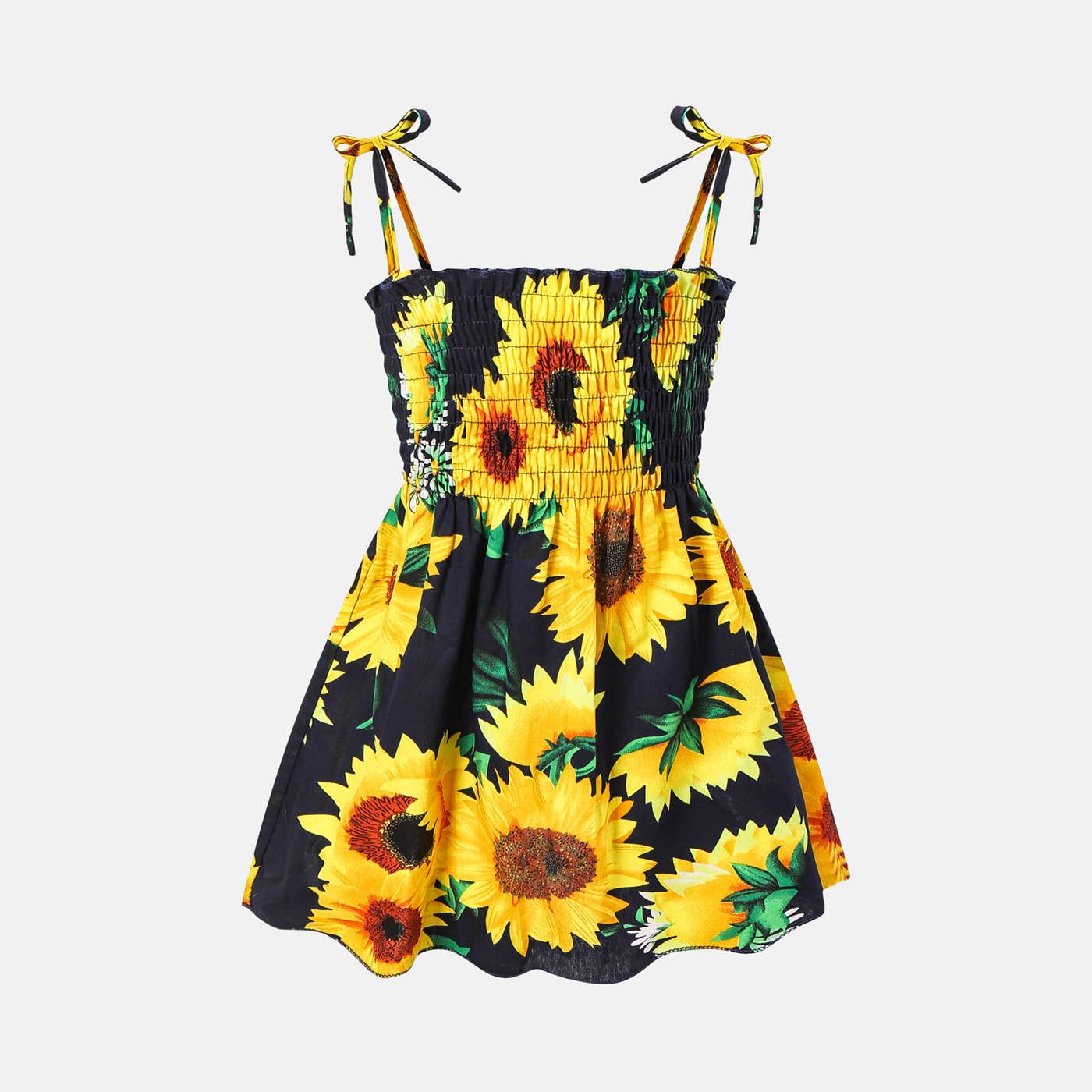 Baby Girl 100% Cotton Allover Sunflower Shirred Cami Dress