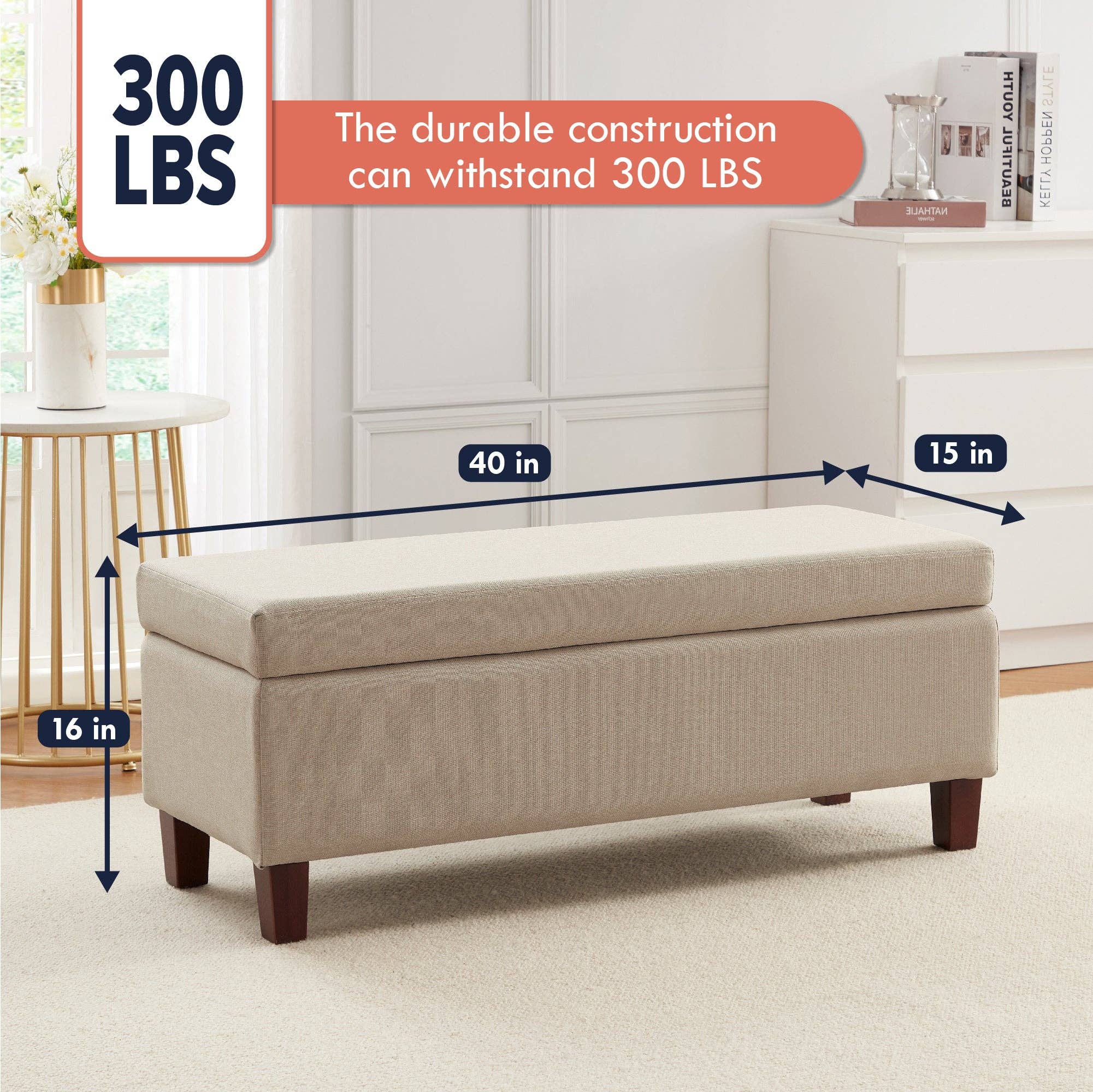 Hamilton Long Bench Storage Ottoman with Easy Lift Hinge Lid