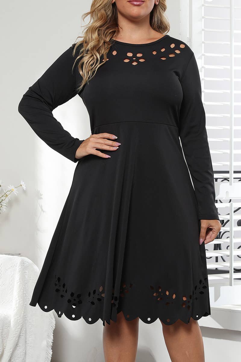 WOMEN PLUS SIZE PUNCHING LONG SLEEVE DRESS_CWDSD1738