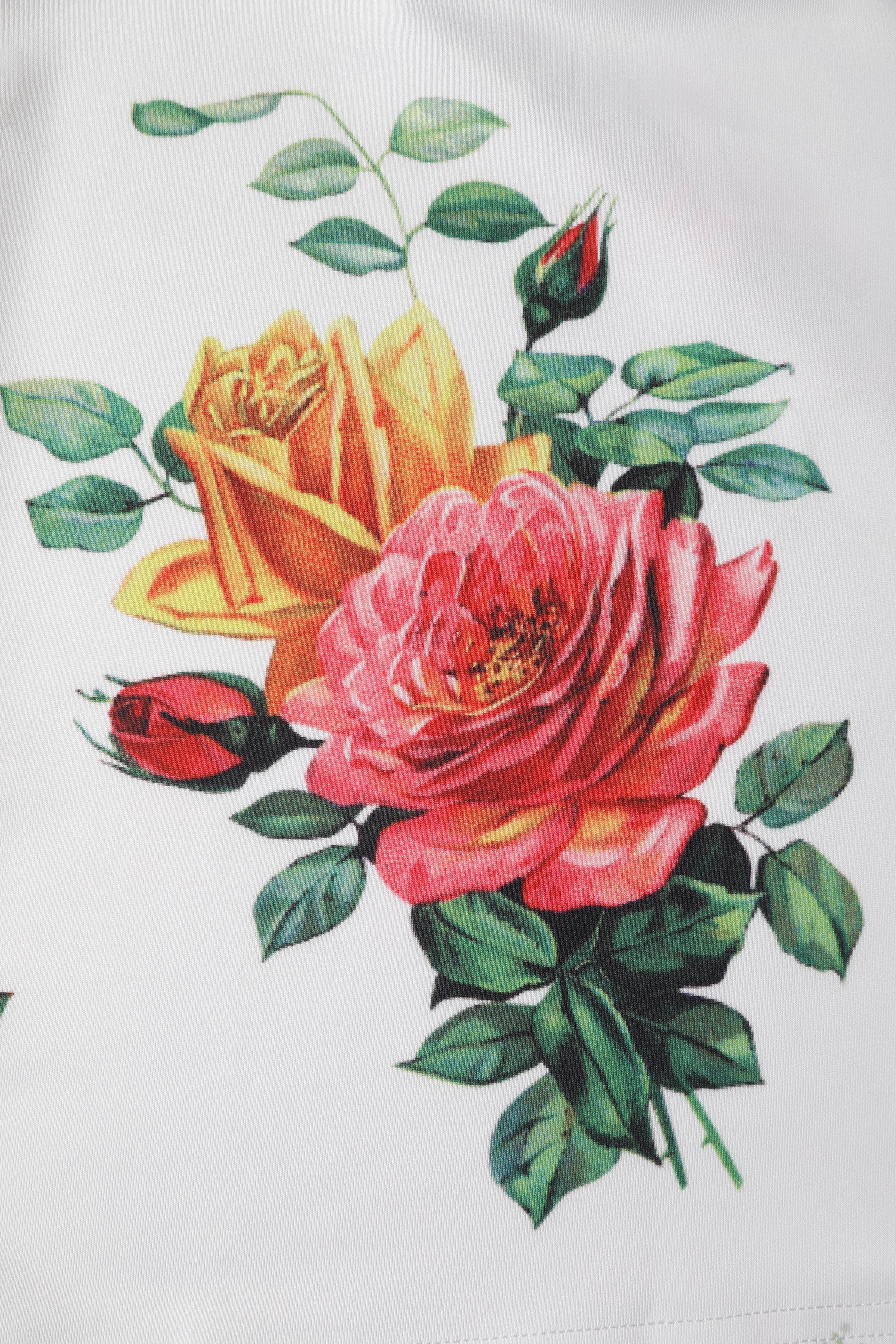 Off Shoulder Flared Pocket Dress White Pink Yellow Roses