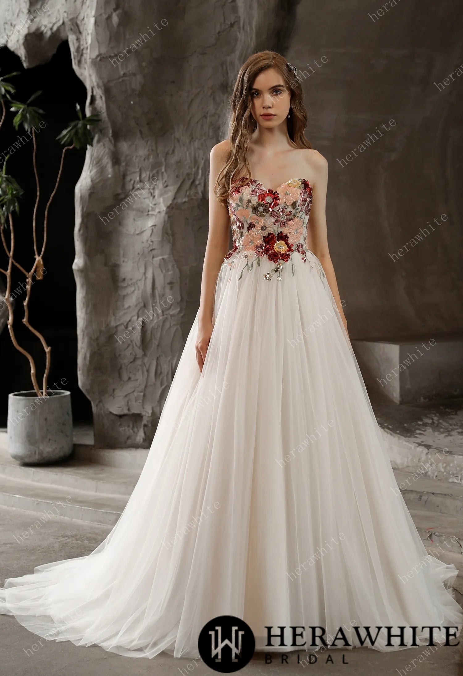 Strapless Princess A-line Bridal Gown with Tulle Skirt