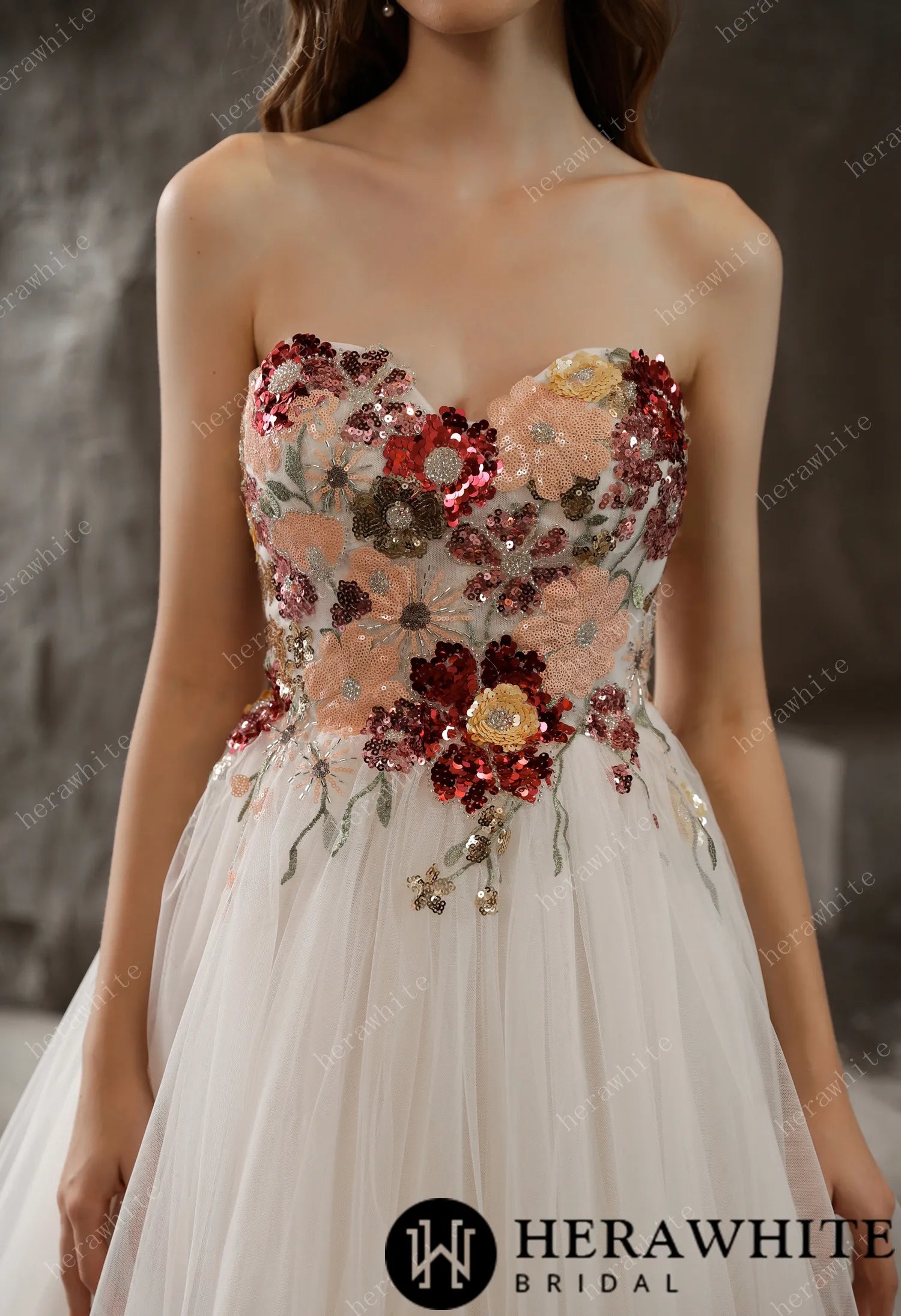 Strapless Princess A-line Bridal Gown with Tulle Skirt