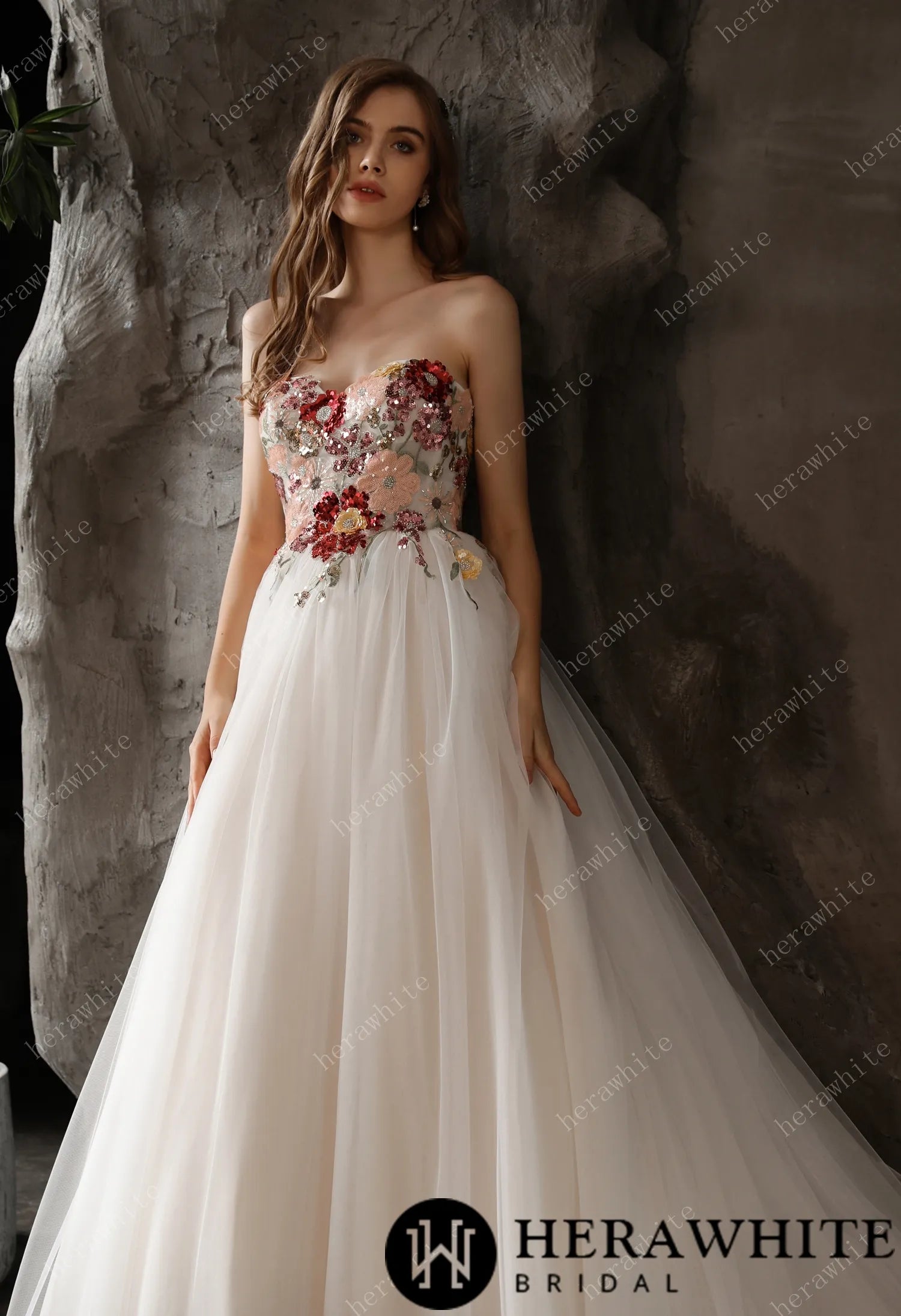 Strapless Princess A-line Bridal Gown with Tulle Skirt