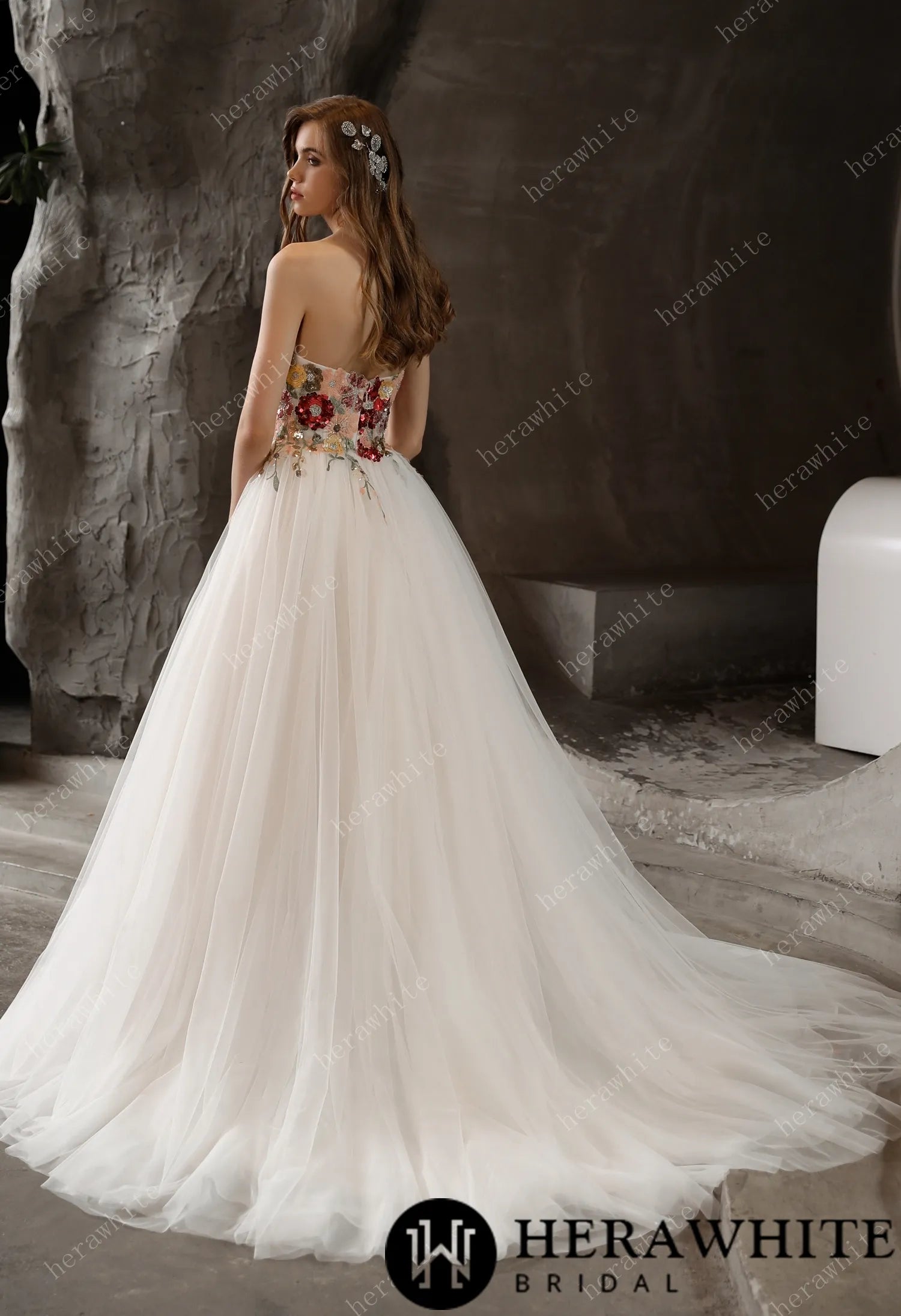 Strapless Princess A-line Bridal Gown with Tulle Skirt
