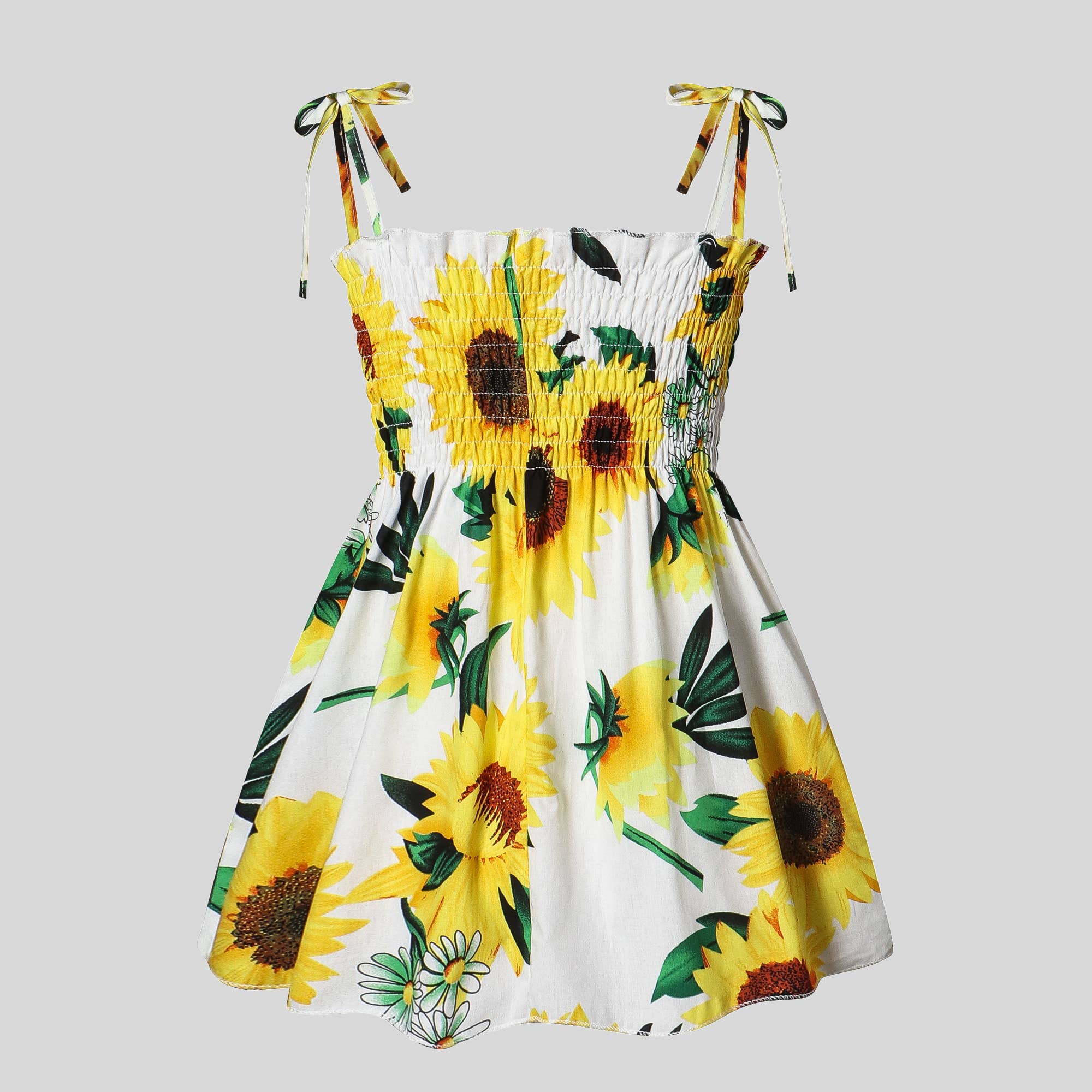 Baby Girl 100% Cotton Allover Sunflower Shirred Cami Dress