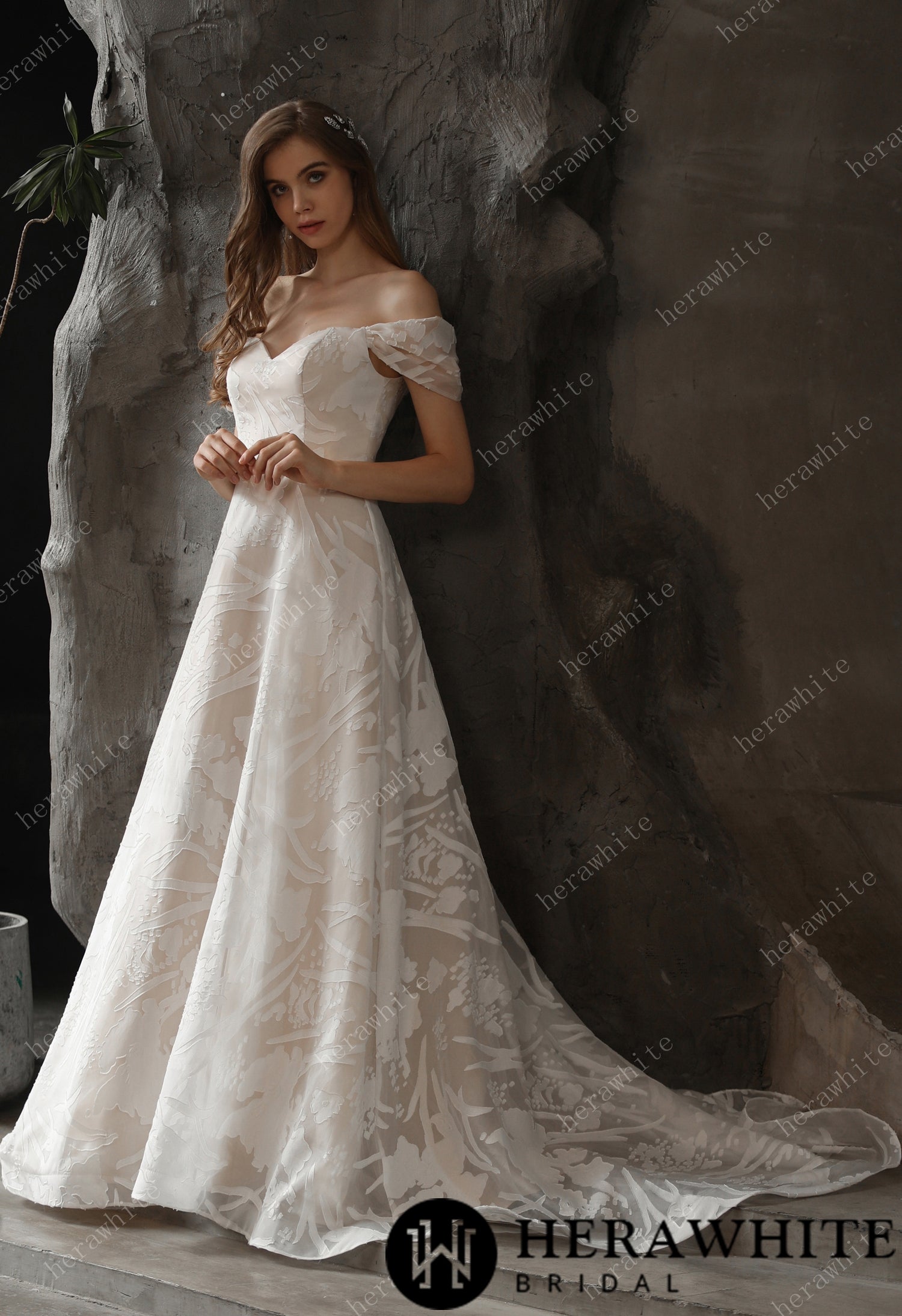 Allover Lace A-Line Wedding Dress with Off the shoulder Straps