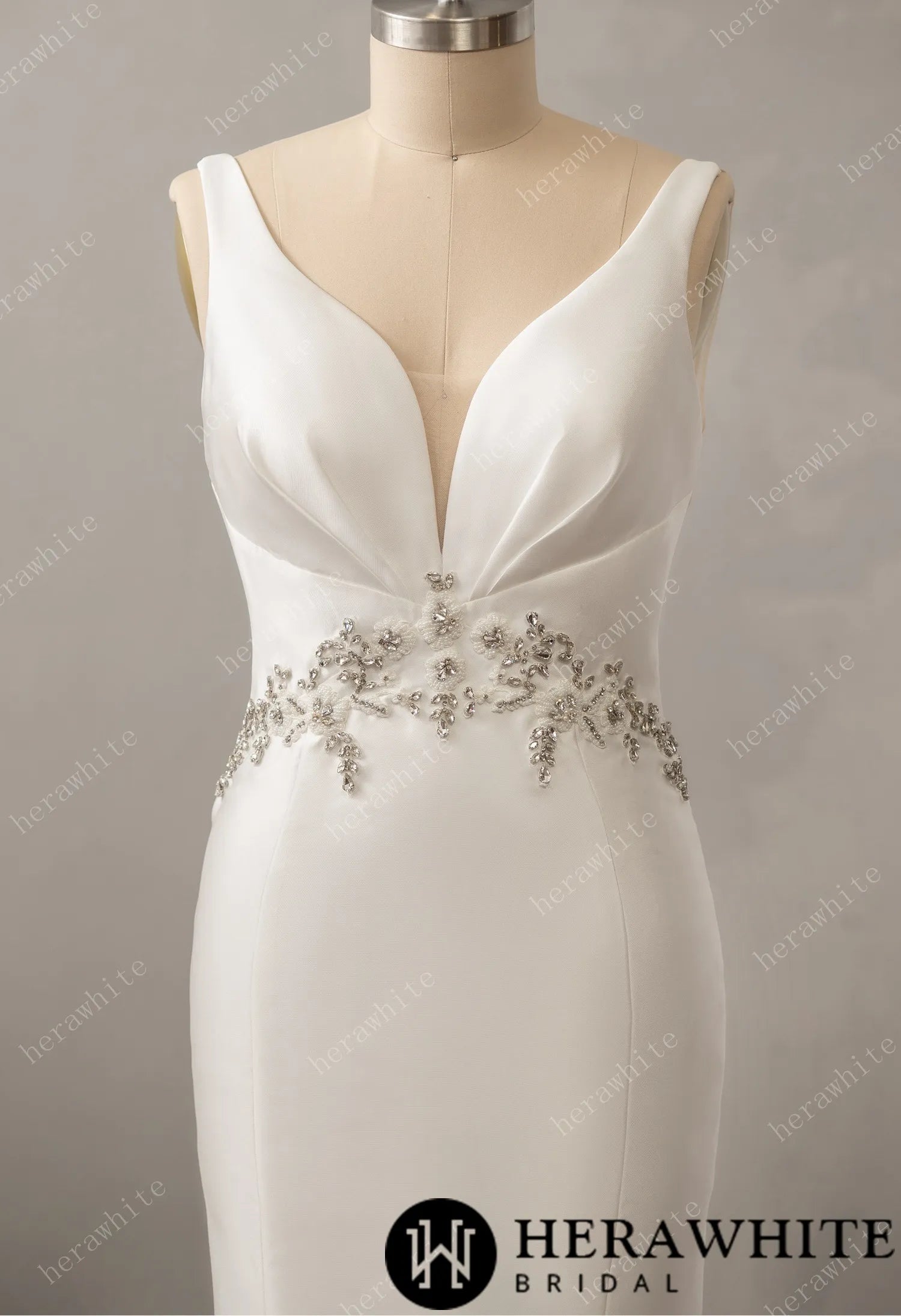 Deep V-neck Sleeveless with Open Back Wedding Dress