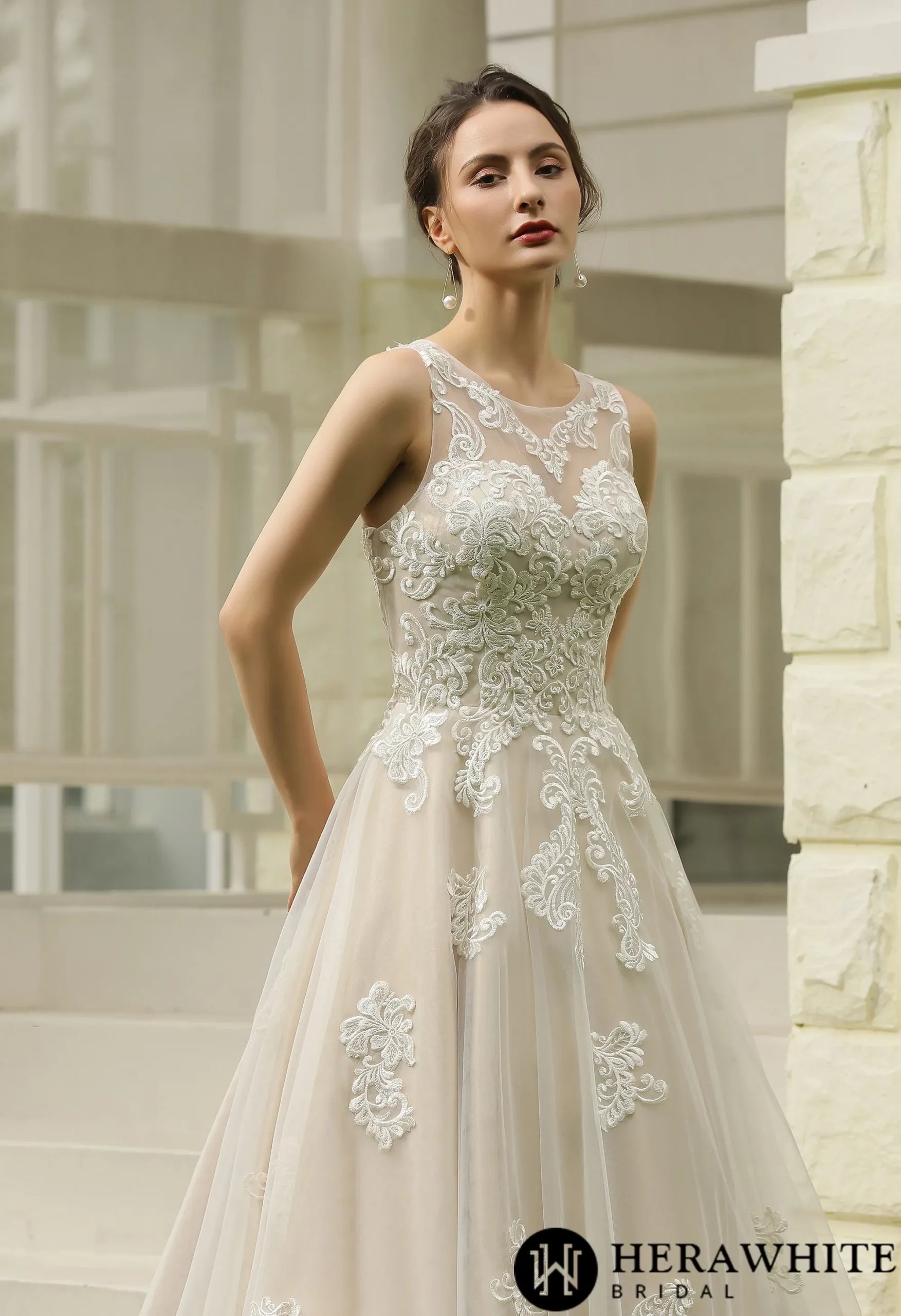Illusion Halter Neckline Ball Gown Wedding Dress