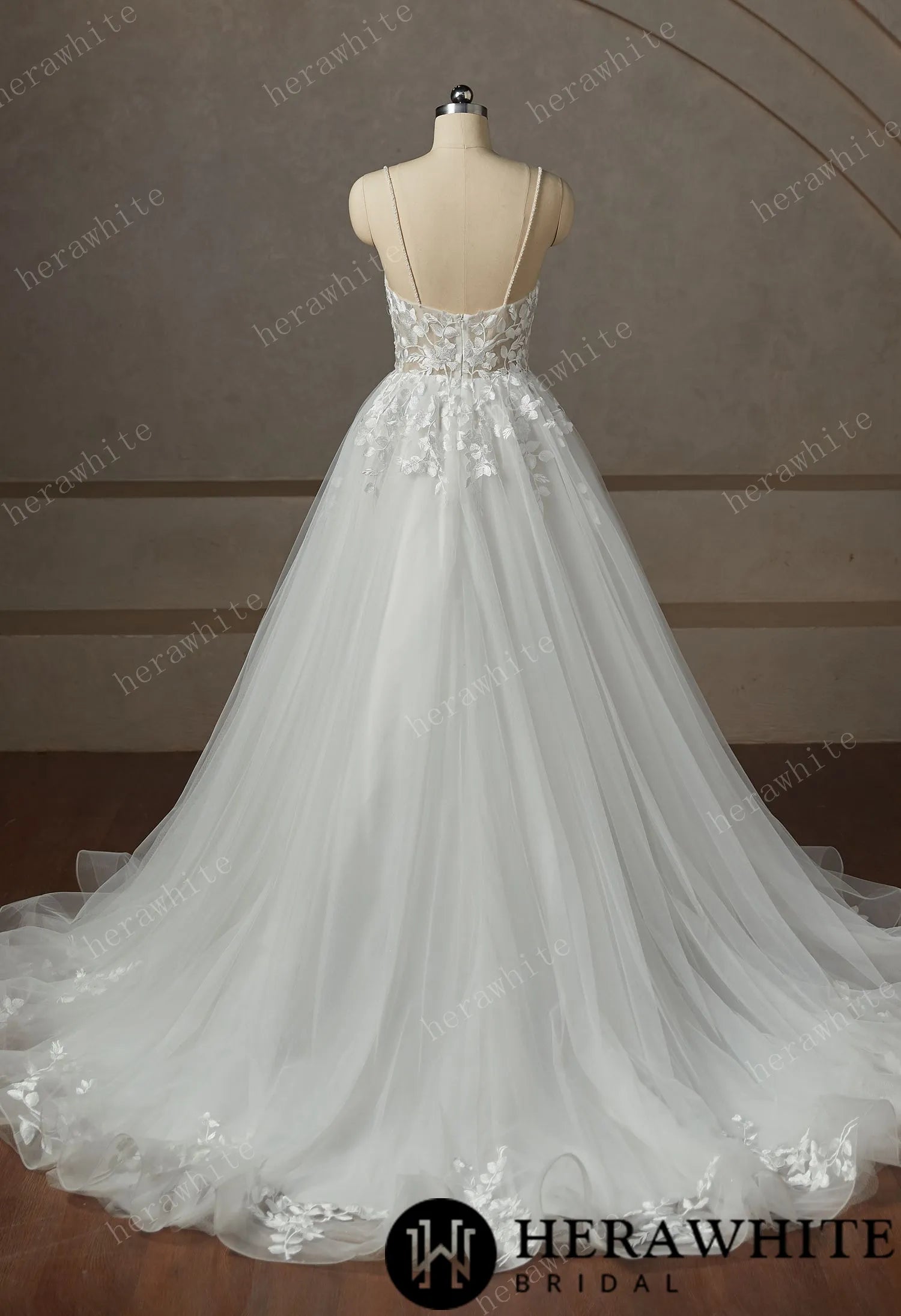 Beaded Strap Lace Tulle Wedding Dress