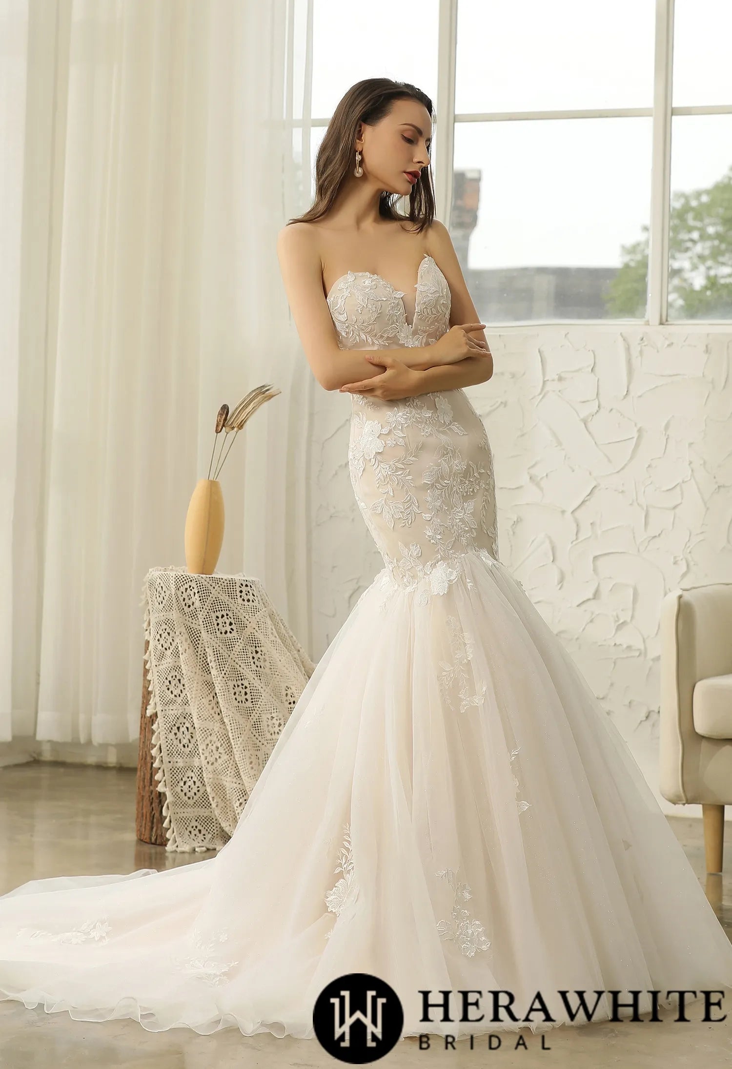 Sweetheart Lace Tulle Mermaid Wedding Gown