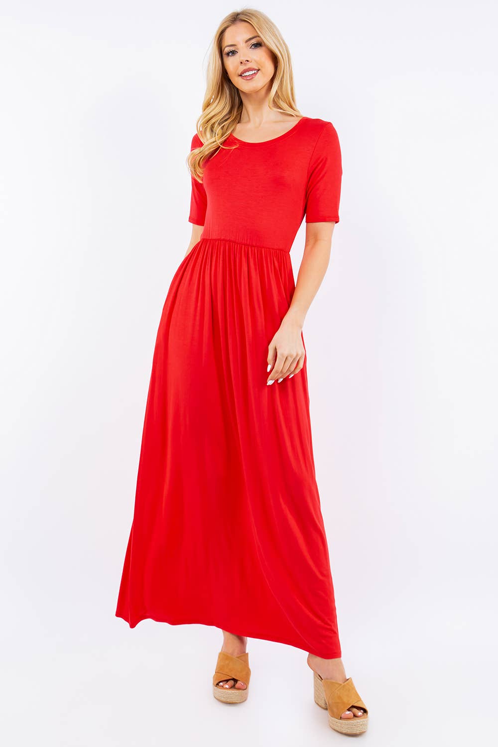 MODEST SHORT SLEEVE MAXI DRESS WITH POCKETS -CD23411T
