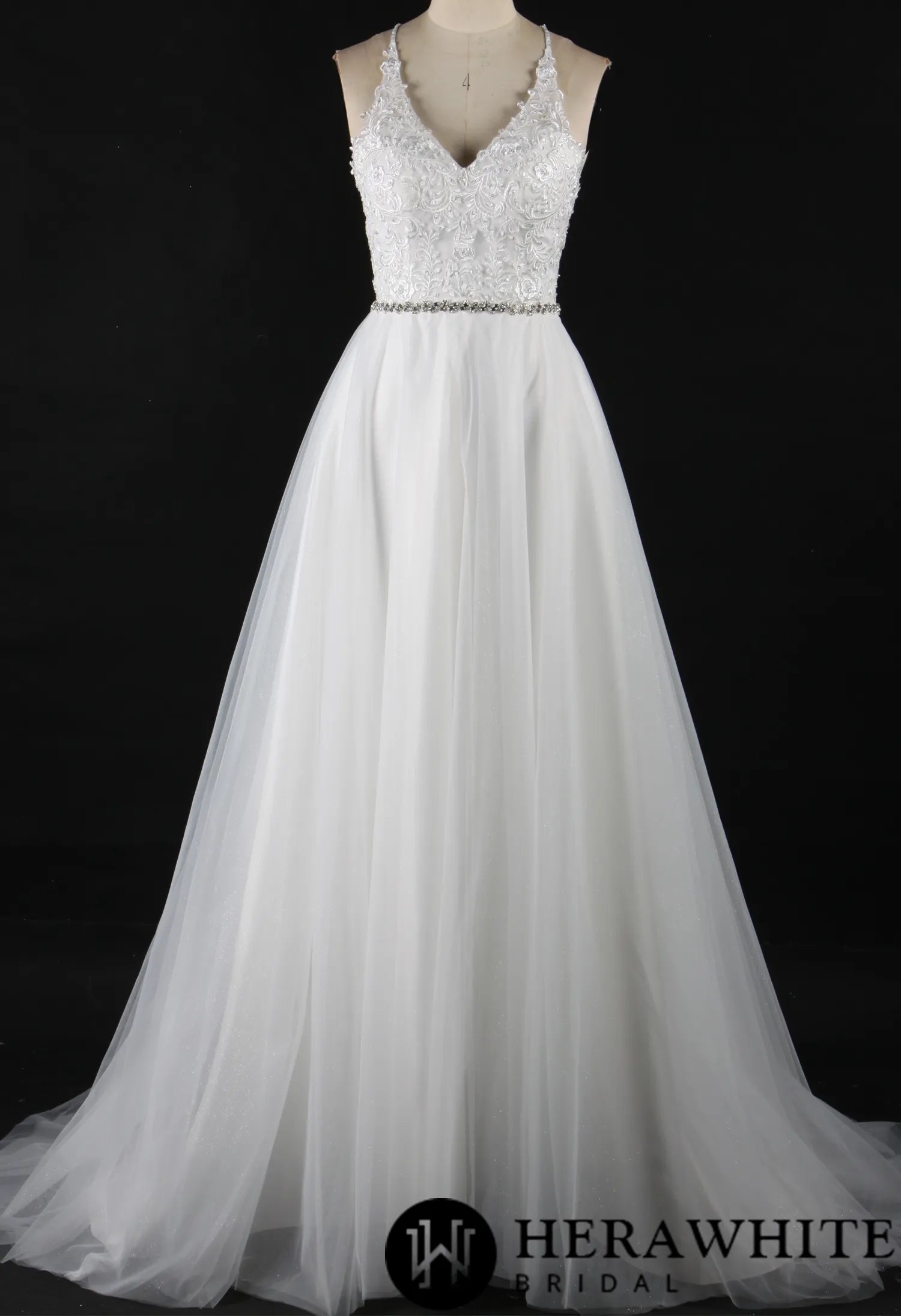 Romantic Open Back V-Neck Wedding Gown With Beading Belt