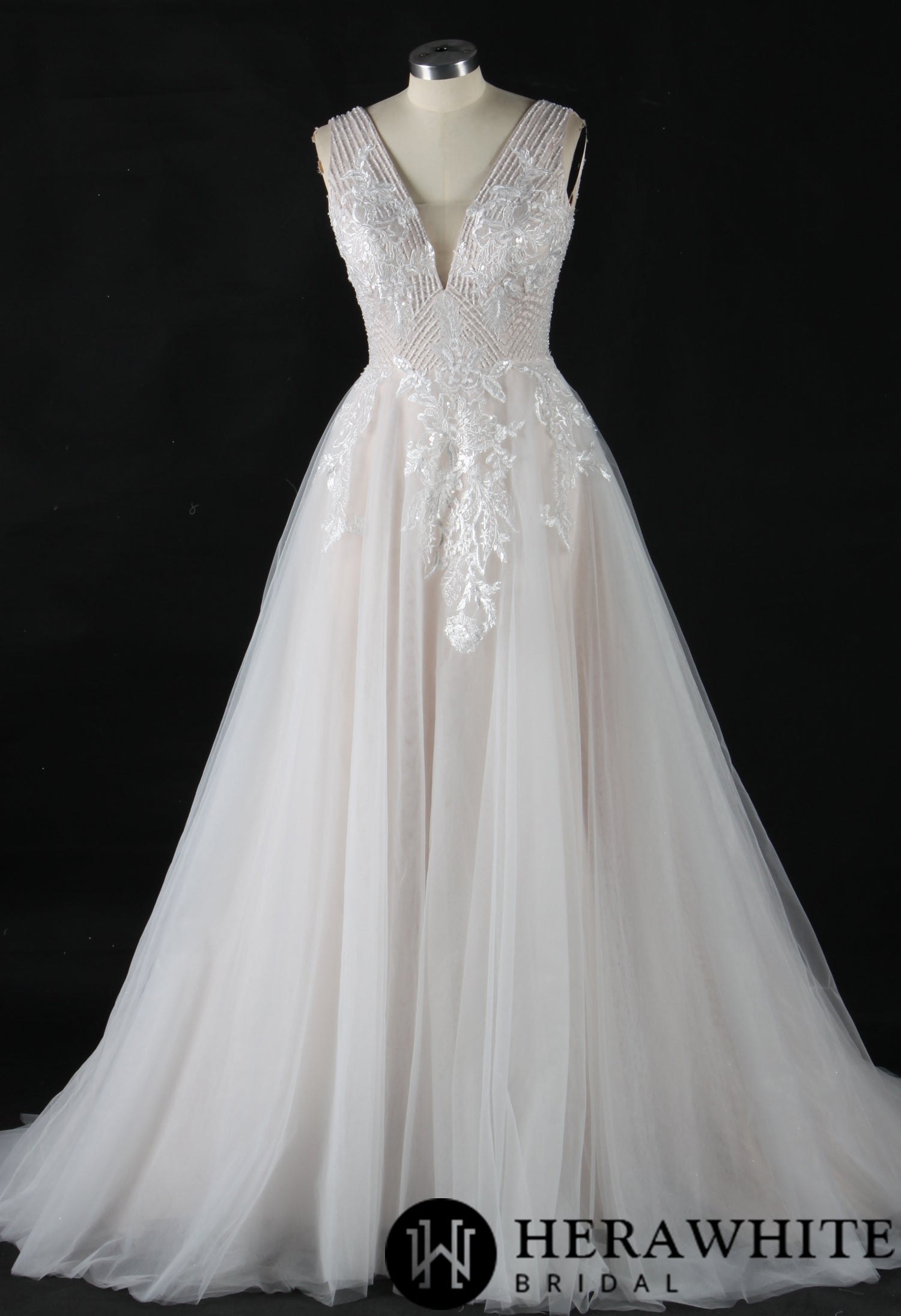 Glamorous Beading V-Neck Ballgown Wedding Dress