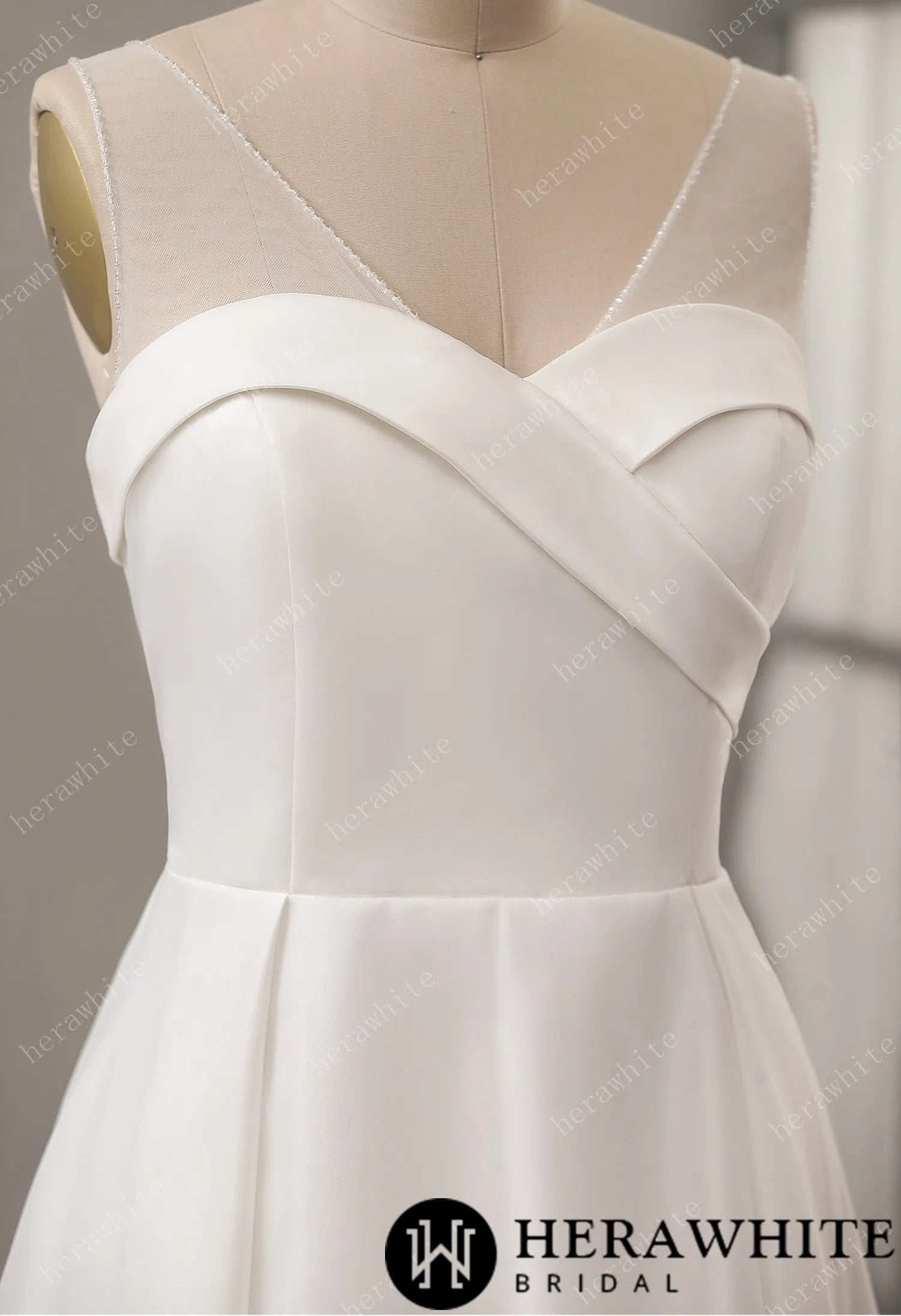 Elegant A-Line with Organza Skirt and V-neck