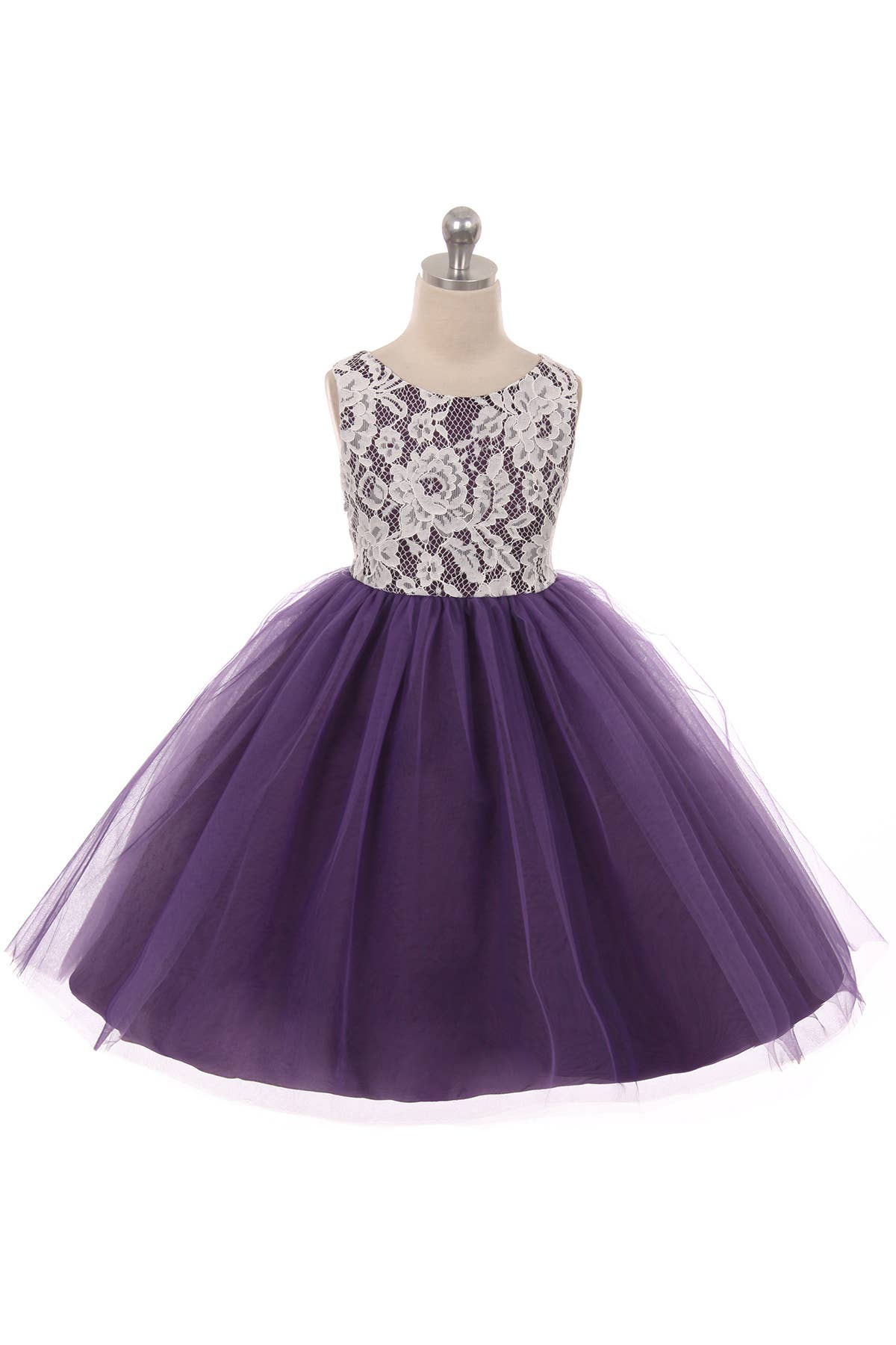 Lace Illusion Girls Dress With/Without 3 Mesh Flowers: No / Aqua / 4