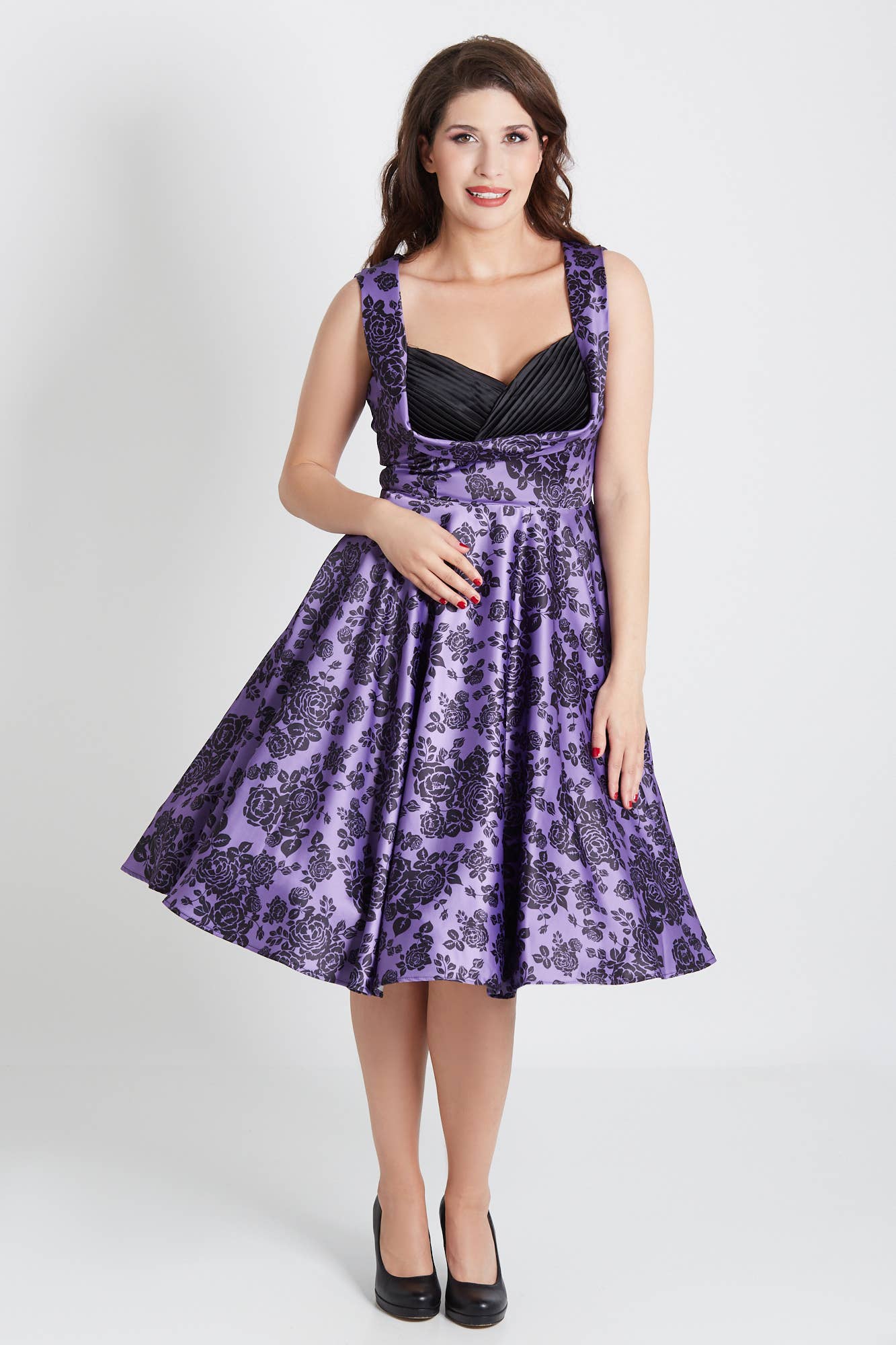 Grace Vintage Style Jive Dress In Purple Floral