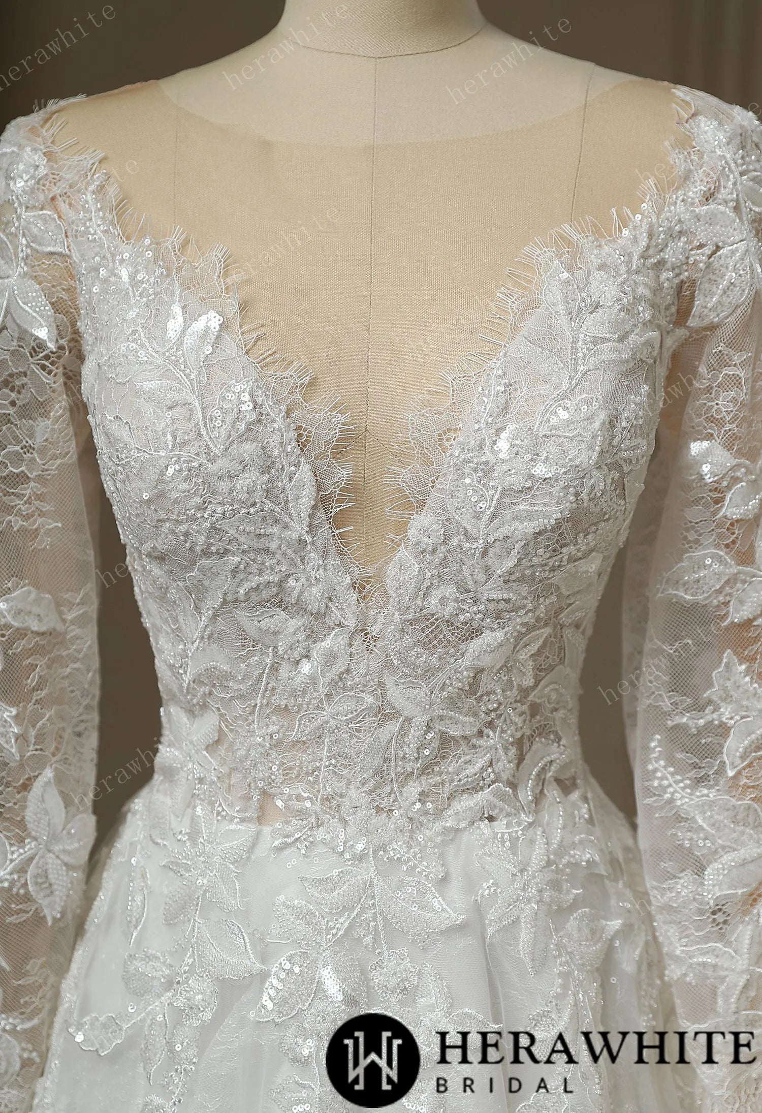 Ilusiion Lace Long Sleeve Sparkly Wedding Dress