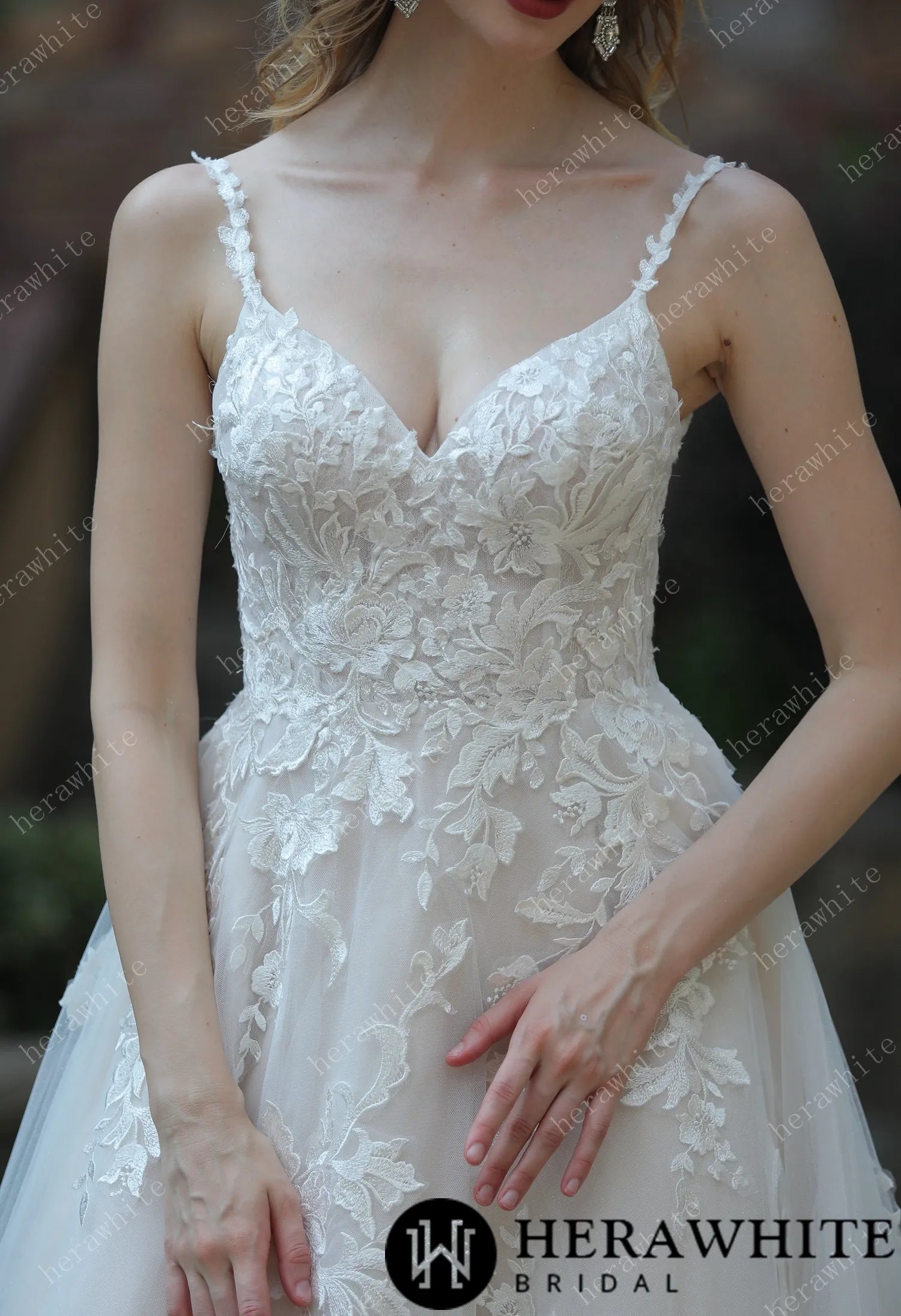 Ethereal A-Line Wedding Dress With Frosted Flower Lace