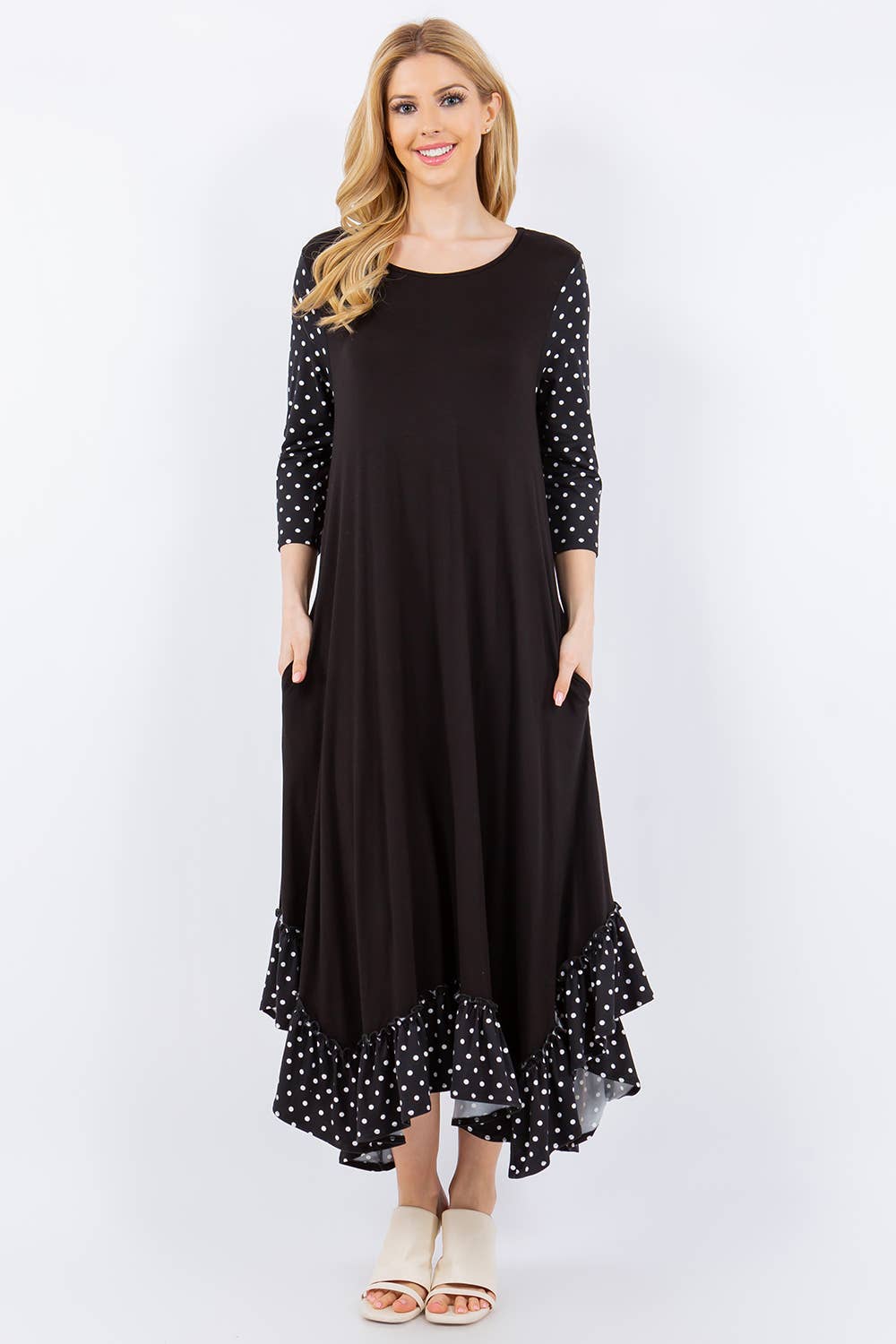MODEST MID POLKA DRESS WITH POCKETS -CD43807I