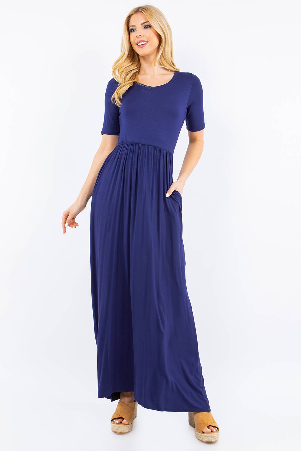 MODEST SHORT SLEEVE MAXI DRESS WITH POCKETS -CD23411T
