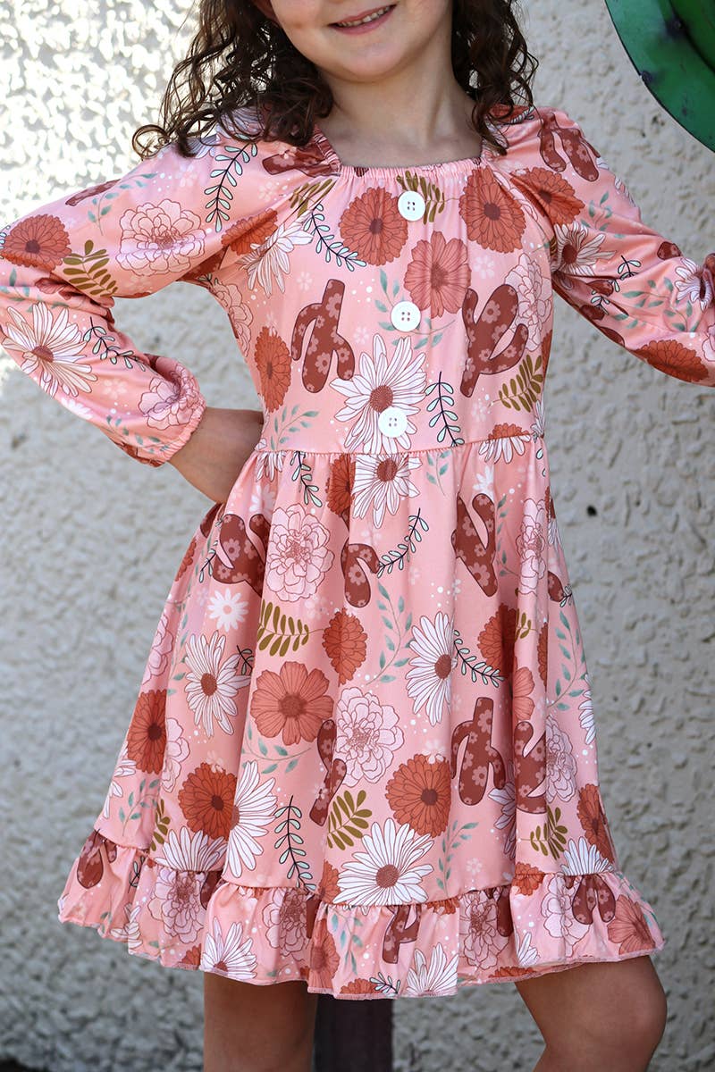 CACTUS /FLORAL PRINTED RUFFLE HEM DRESS. GLD060709-JEANN: 4T