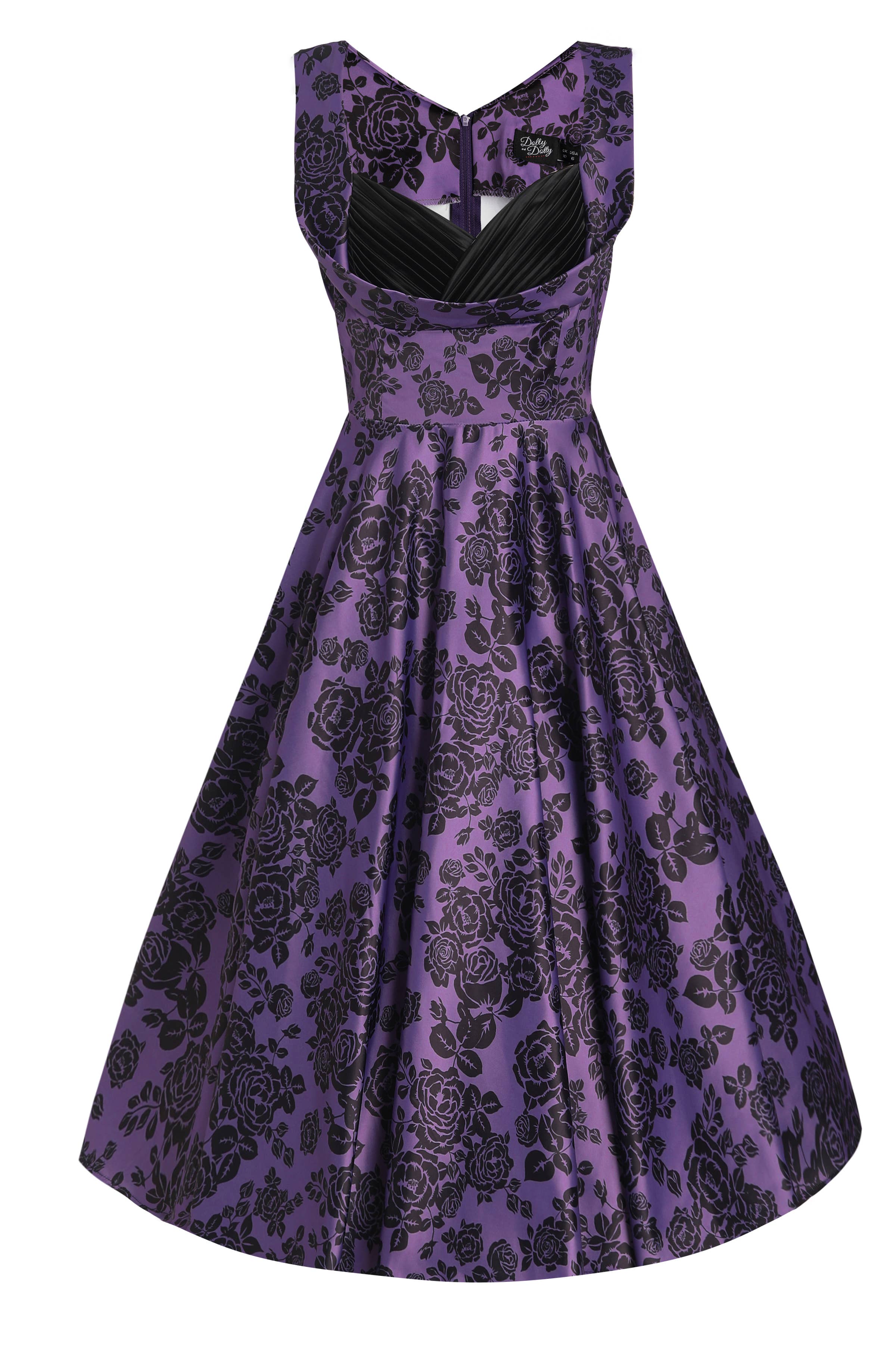 Grace Vintage Style Jive Dress In Purple Floral