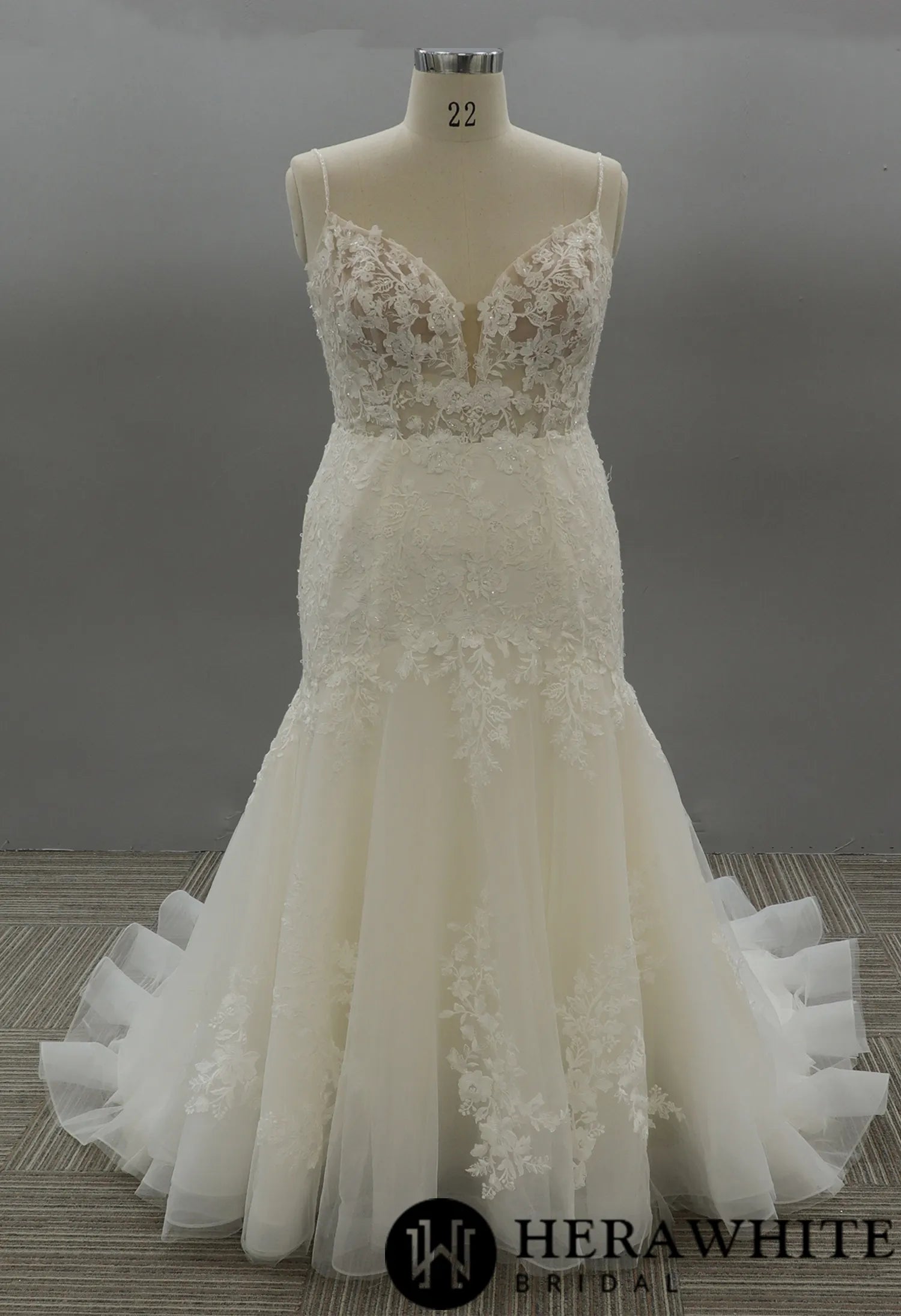 Floral Lace Plus Size Wedding Dress With Plunging V-neckline