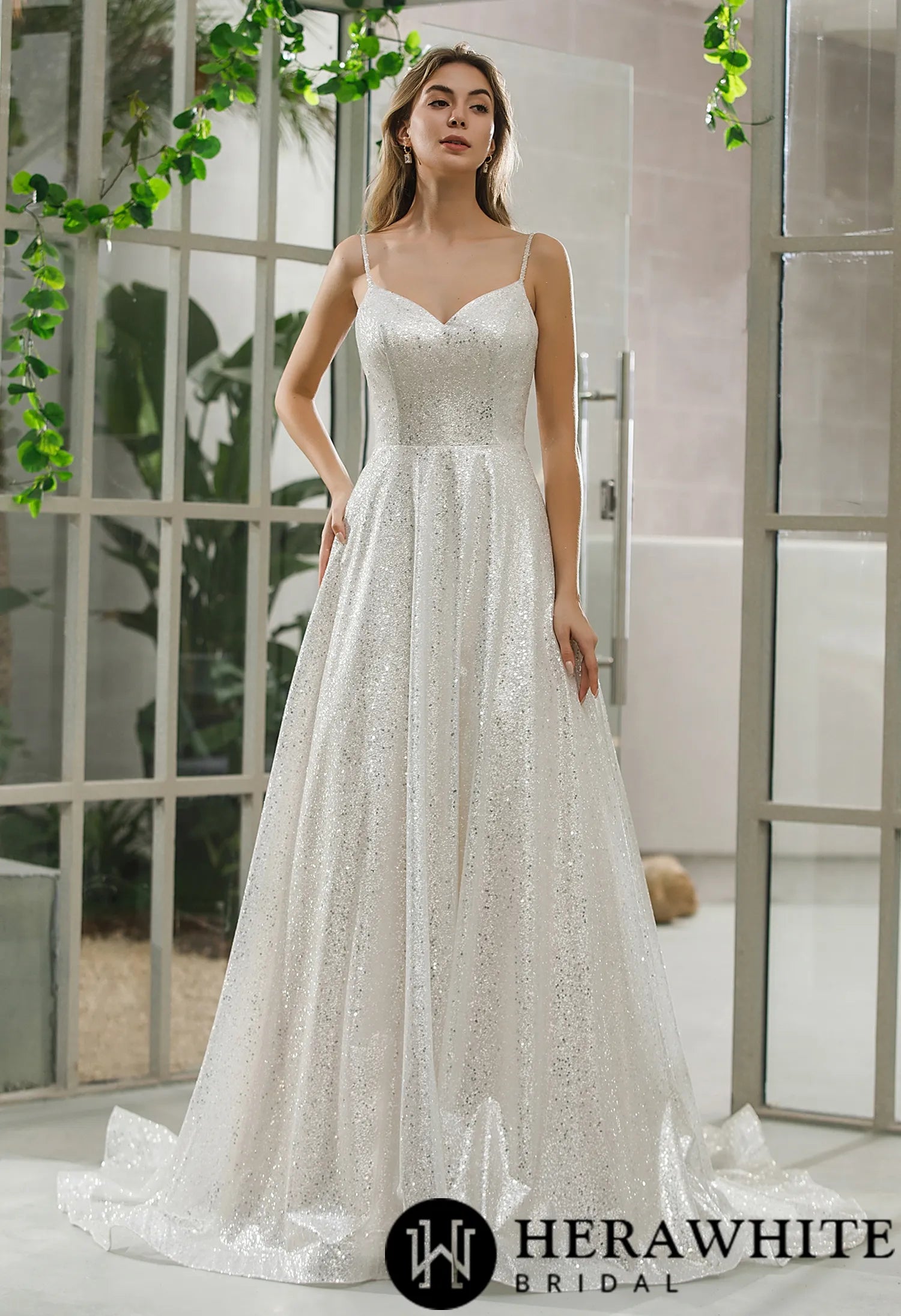 Shimmery Sequined Off-the-shoulder A-line Bridal Gown