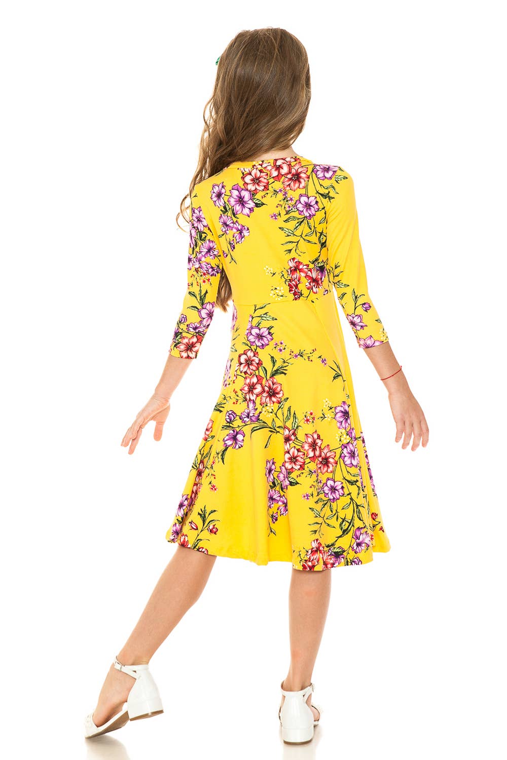 Girl's Princess Seam A-Line Dress with Full Skirt: MUSTARD FLORAL / S (5/6Y)