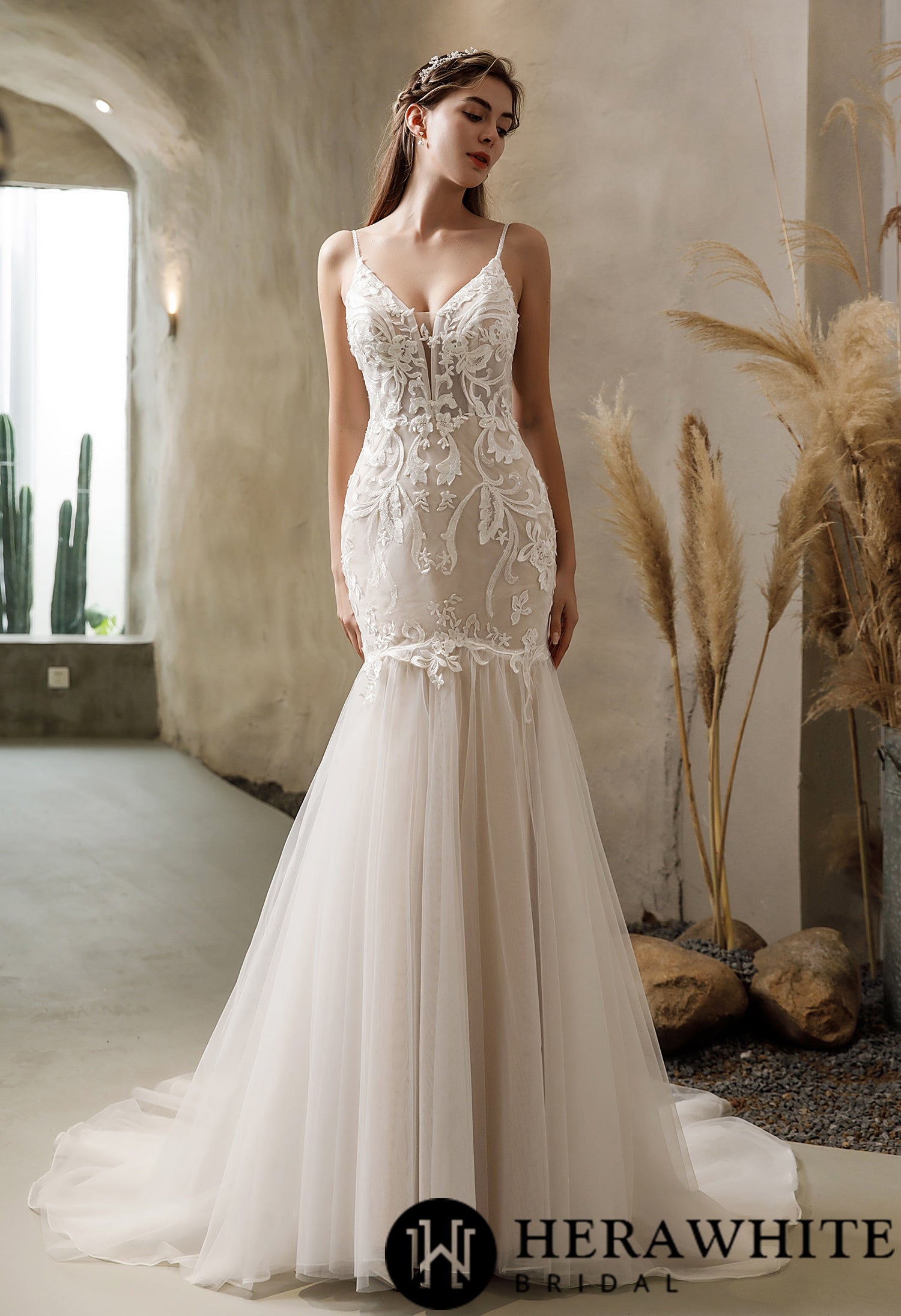 Elegant Mermaid Gown With Detachable Bell Sleeves