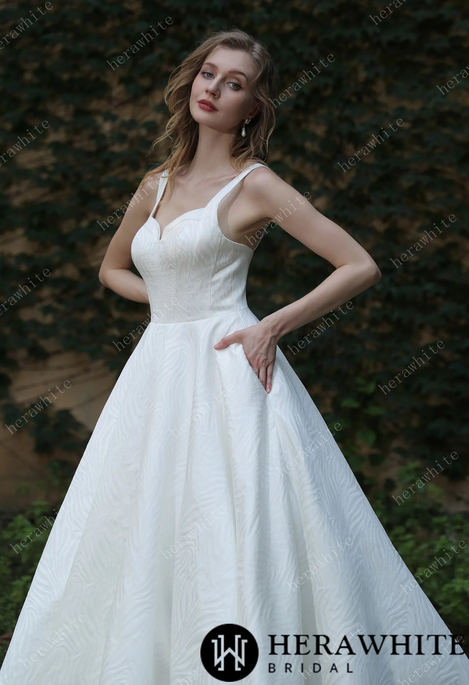 Minimalist Chic Modern Ballgown Wedding Dress With Shoulder Straps